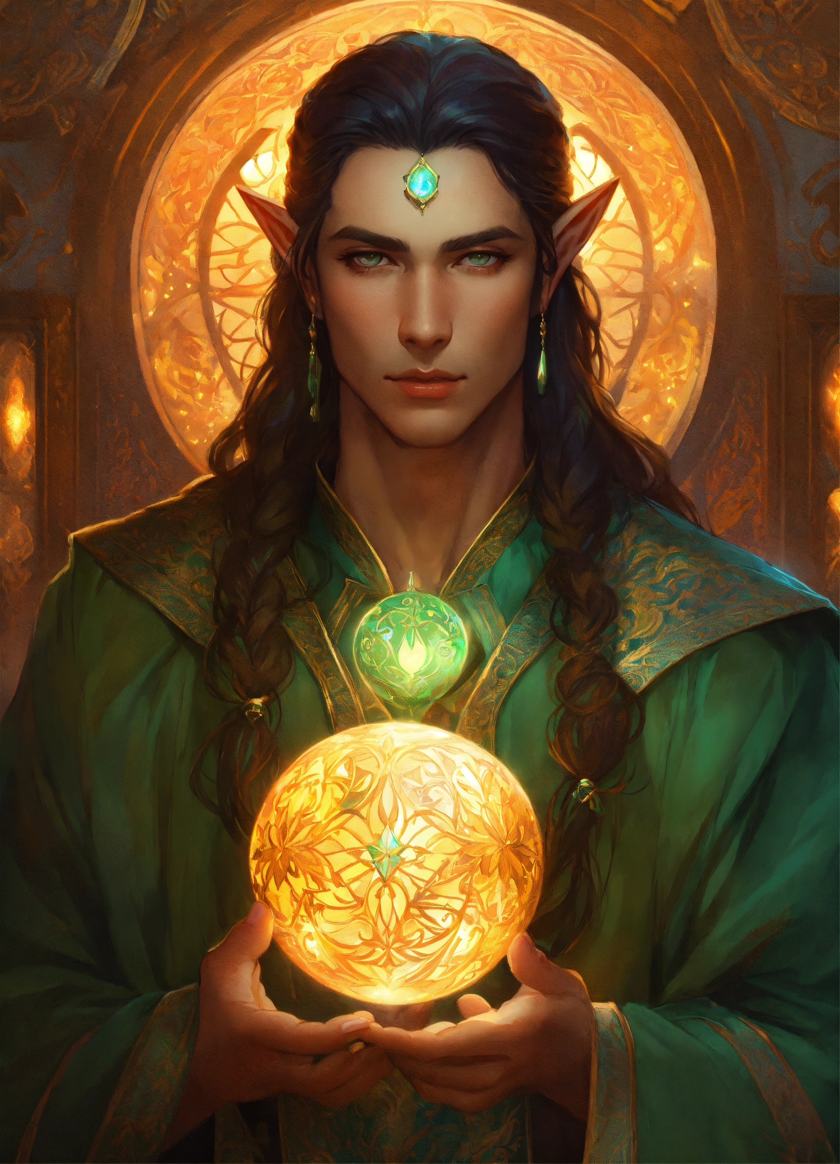 Lexica - Handsome Persian Male Elf sorcerer with glowing magical orb ...