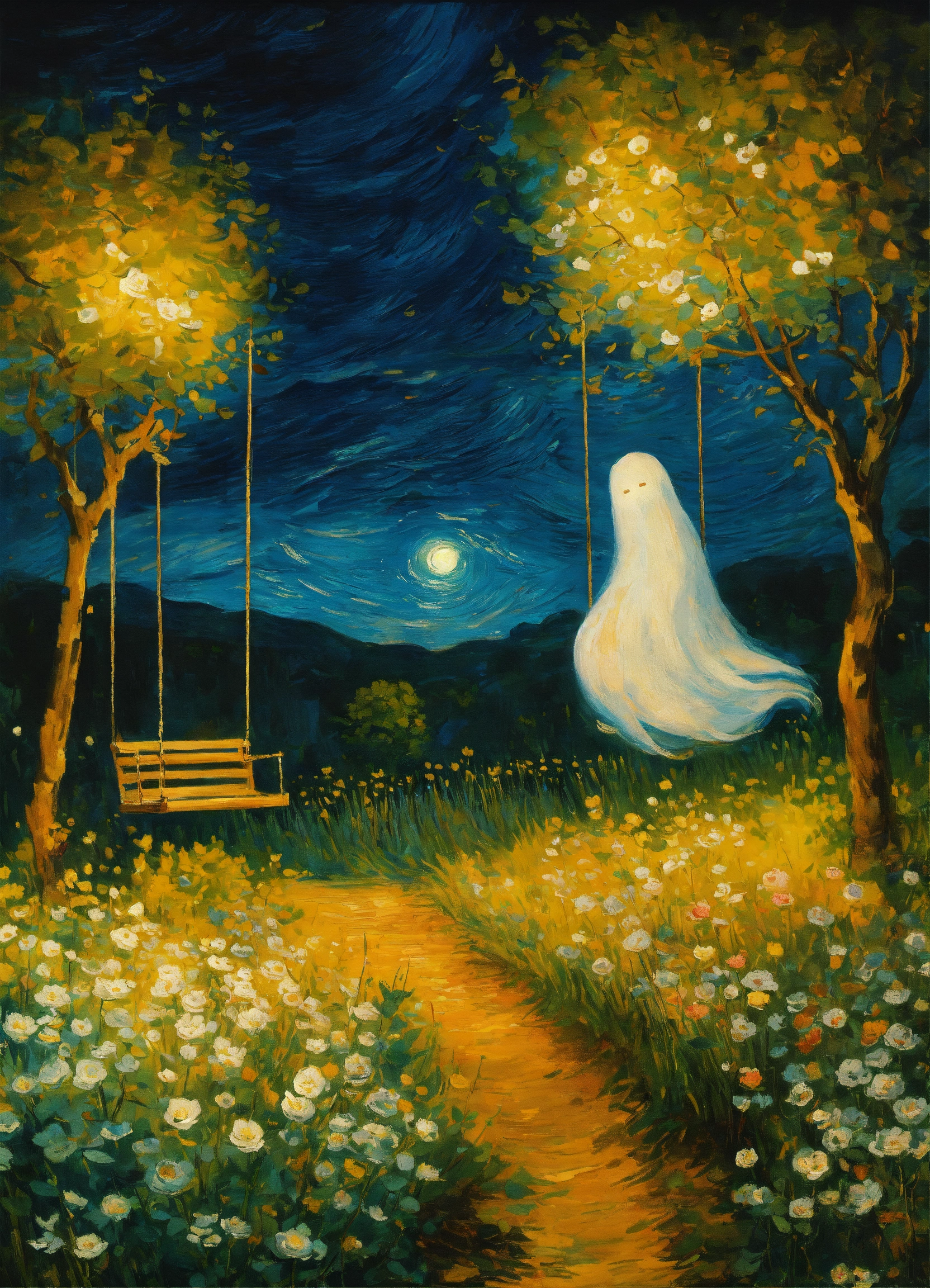 Lexica - Impressionist painting of a lonely small white ghost ...