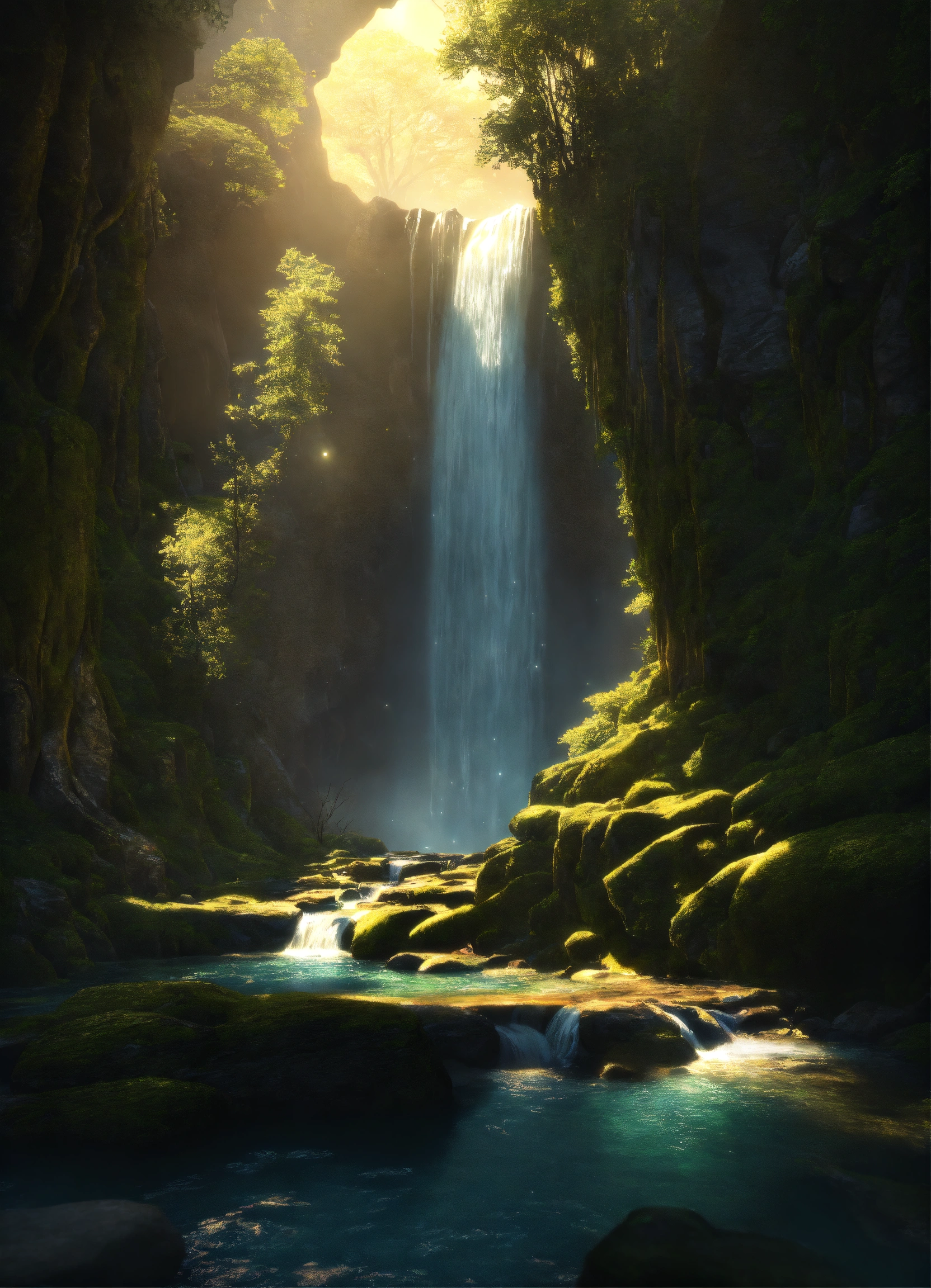 Lexica - A fantasy landscape of a shadow waterfall made out of shadows ...