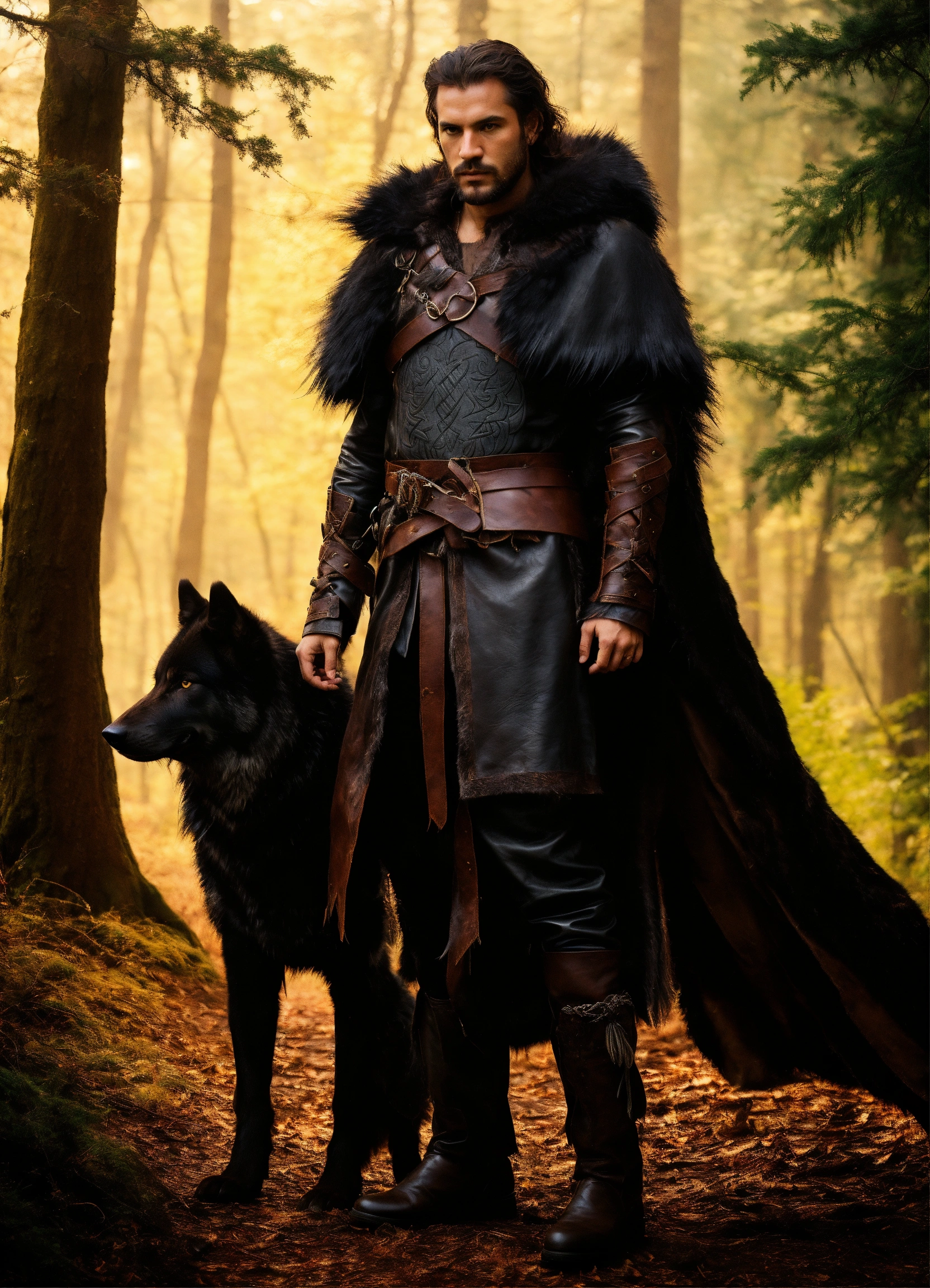 Lexica Text dark, enchanted woods; male celtic warrior, battleworn