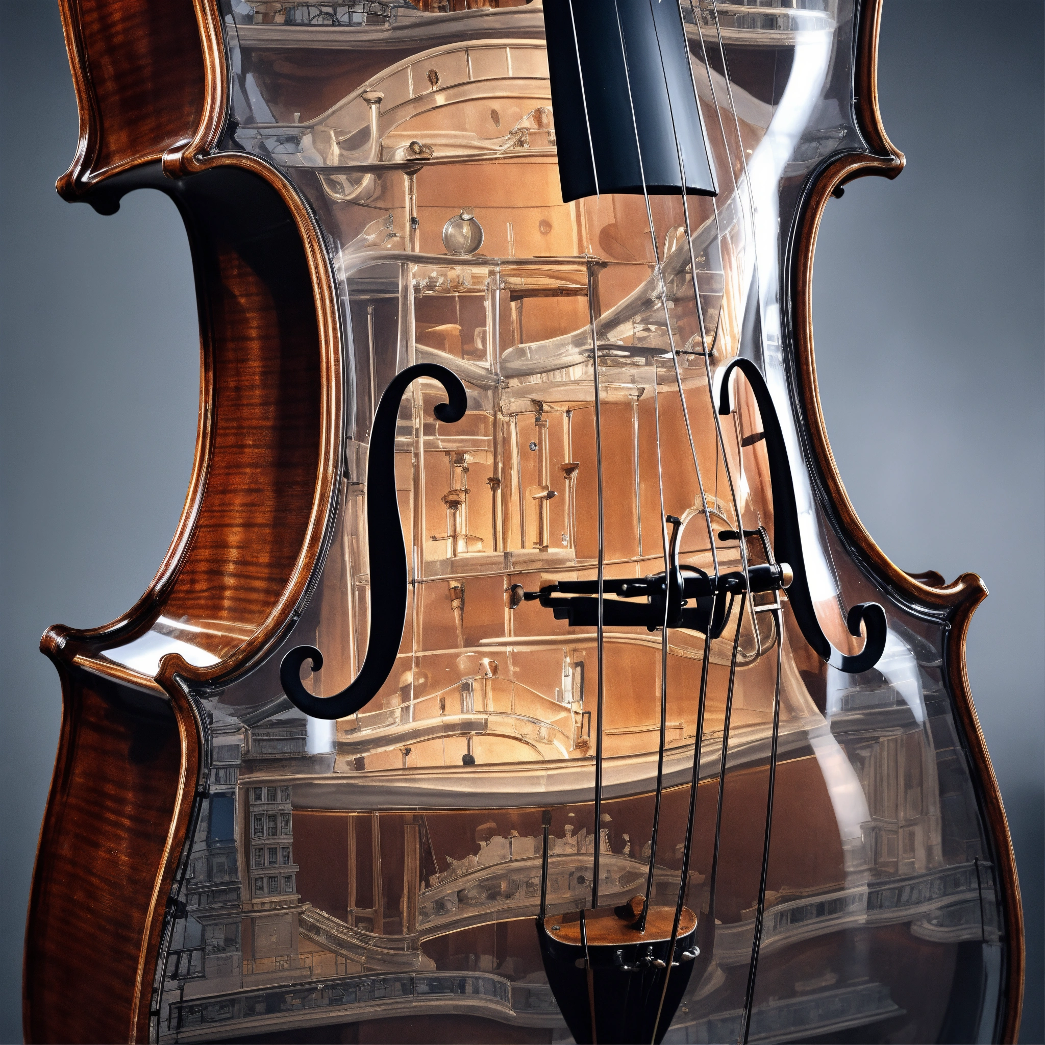 Lexica - A photorealistic closeup view of inside a transparent cello ...