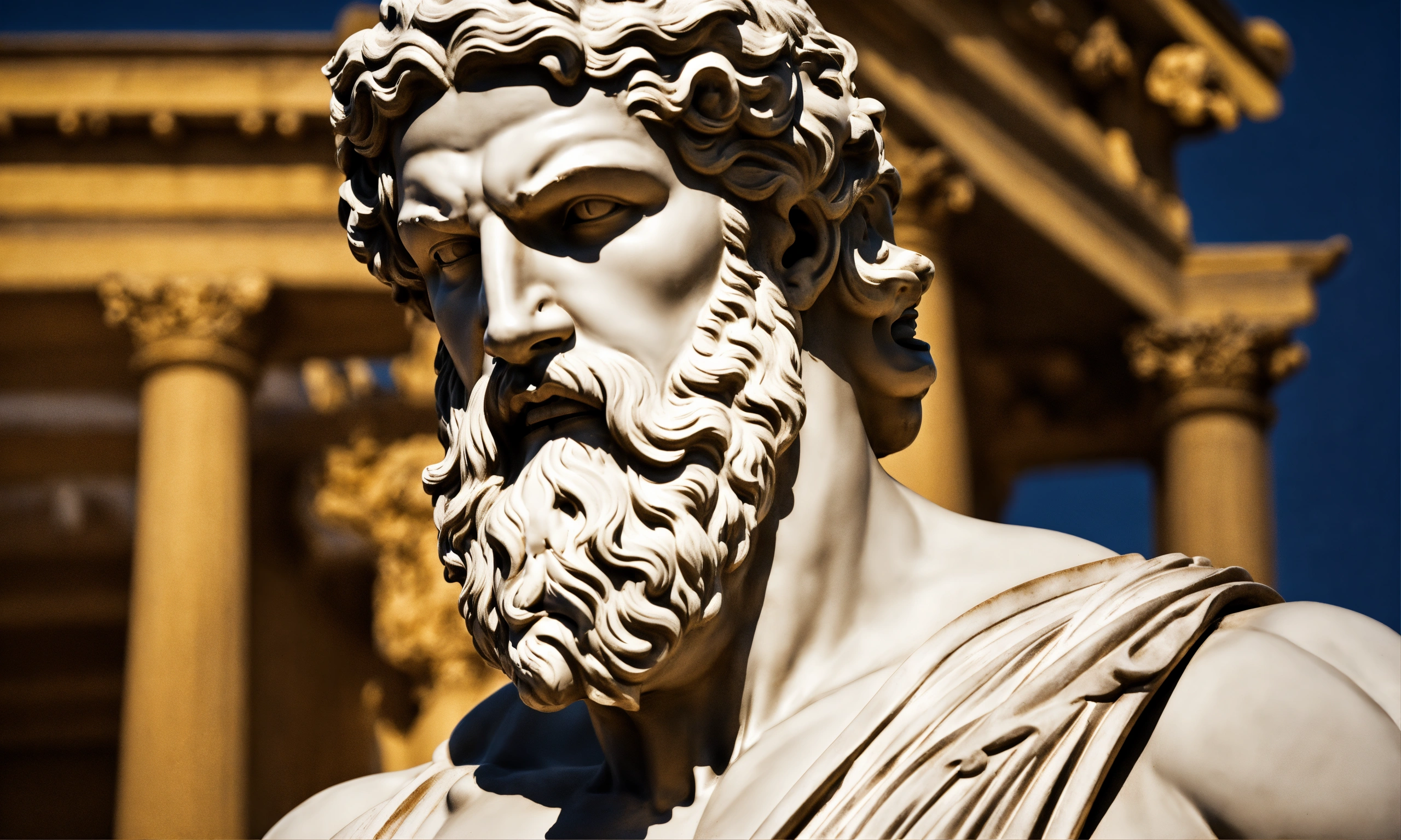 Lexica - Greek statue strong man with beard aggressive expression sideways