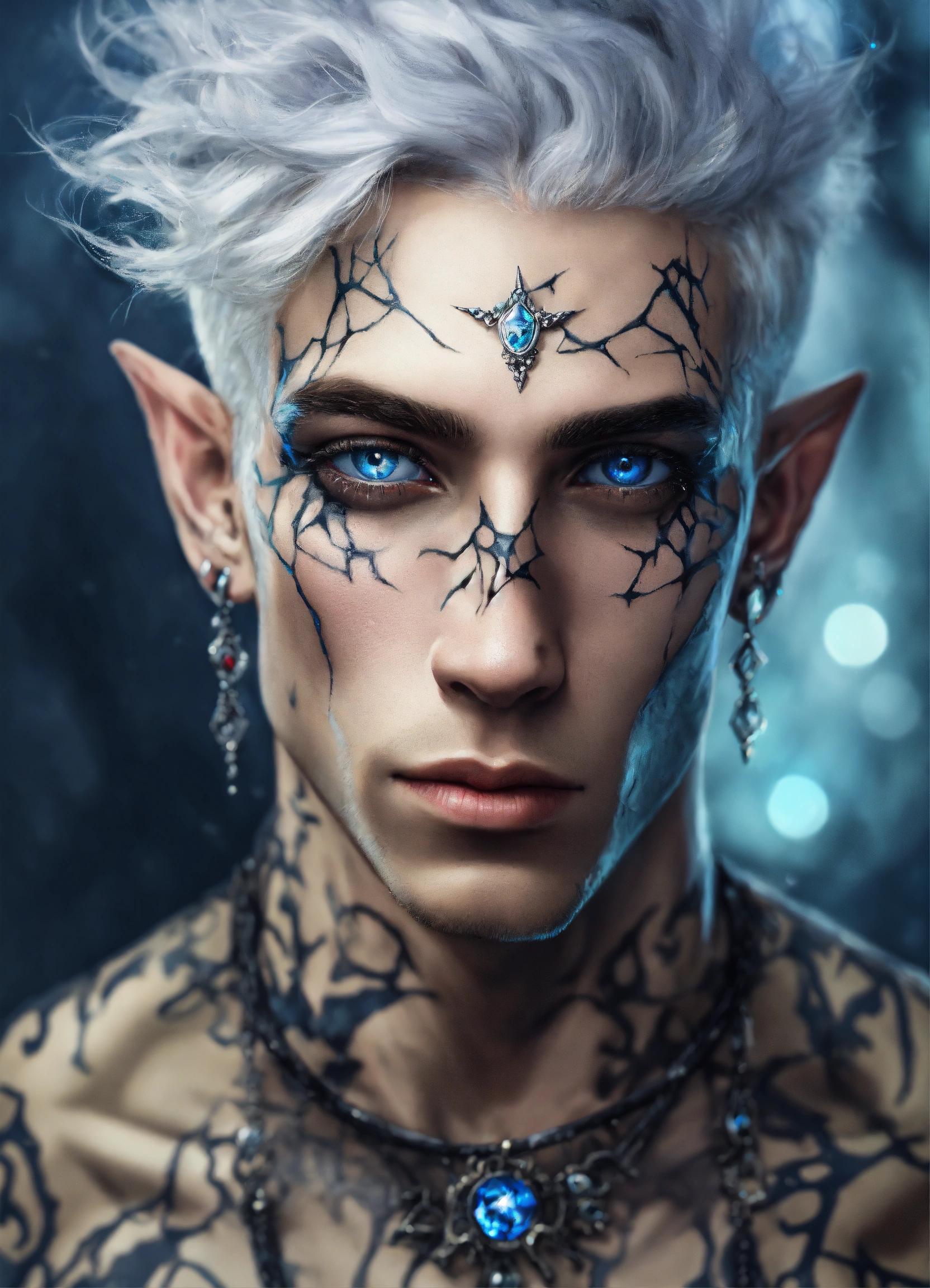 Lexica - Fantasy portrait of a tatooed sickly pale-skinned male elf ...