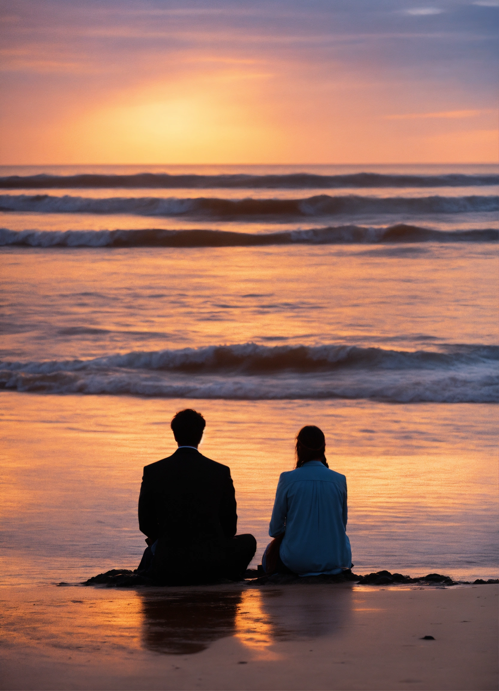 Lexica - A man and a woman are sitting at a distance with their backs ...