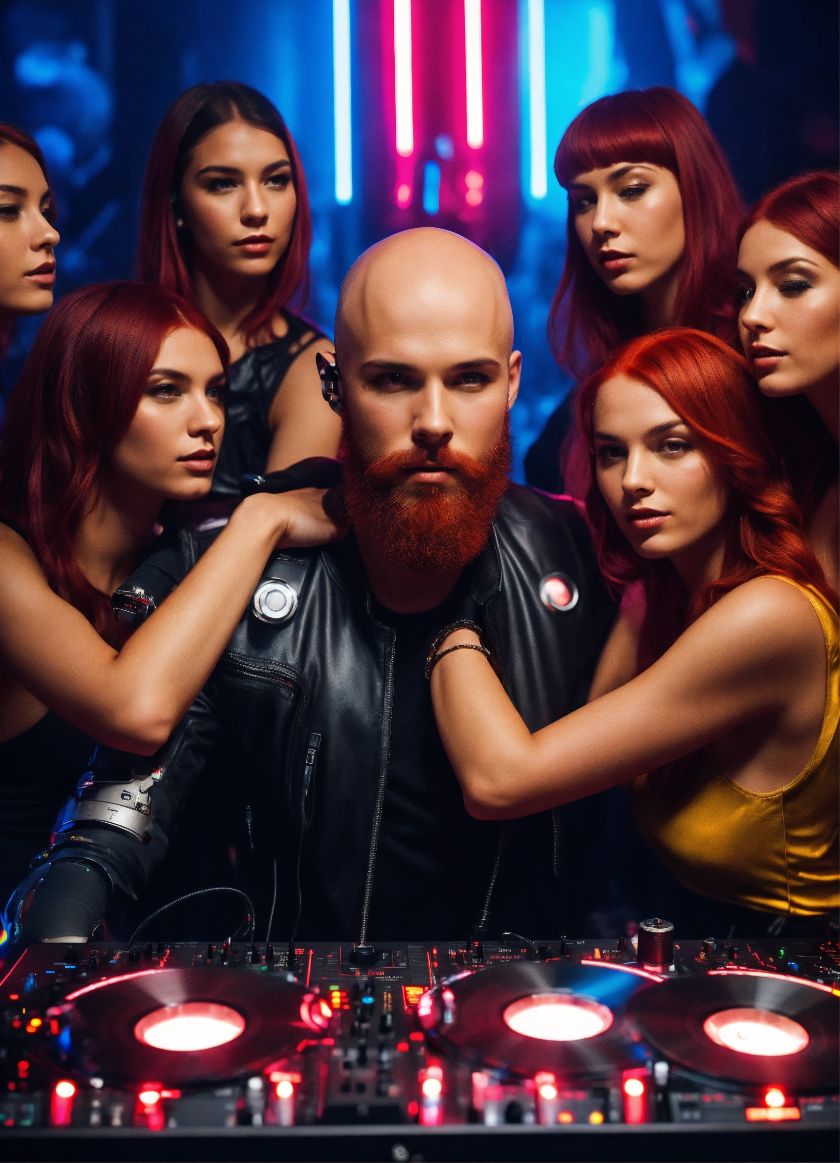 Lexica - A young bald man with beard attractive futuristic cyborg DJ ...