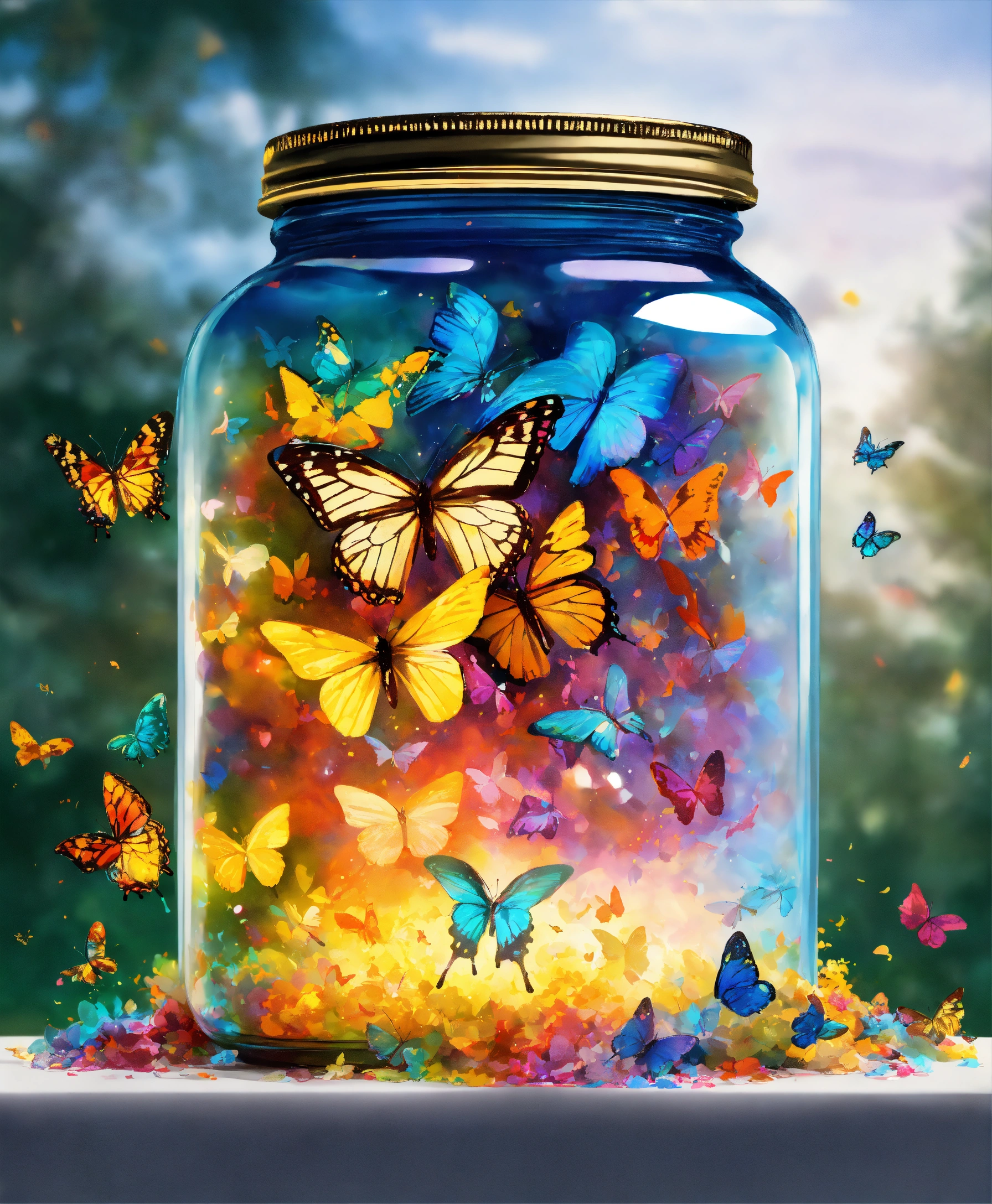 Lexica - Create a drawing of an explosion of colorful butterflies from ...