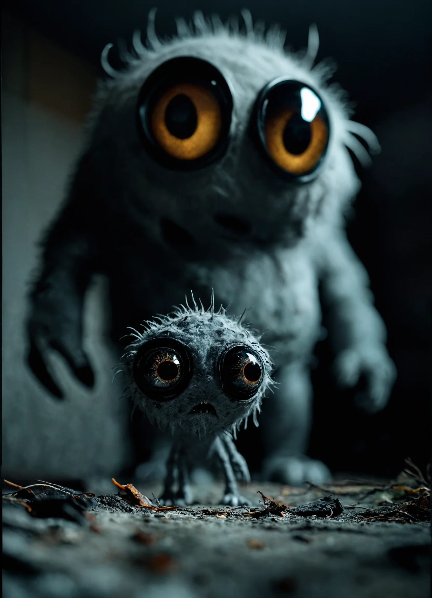 Lexica - Very cute, realistic grey monster whit many eyes standing in ...