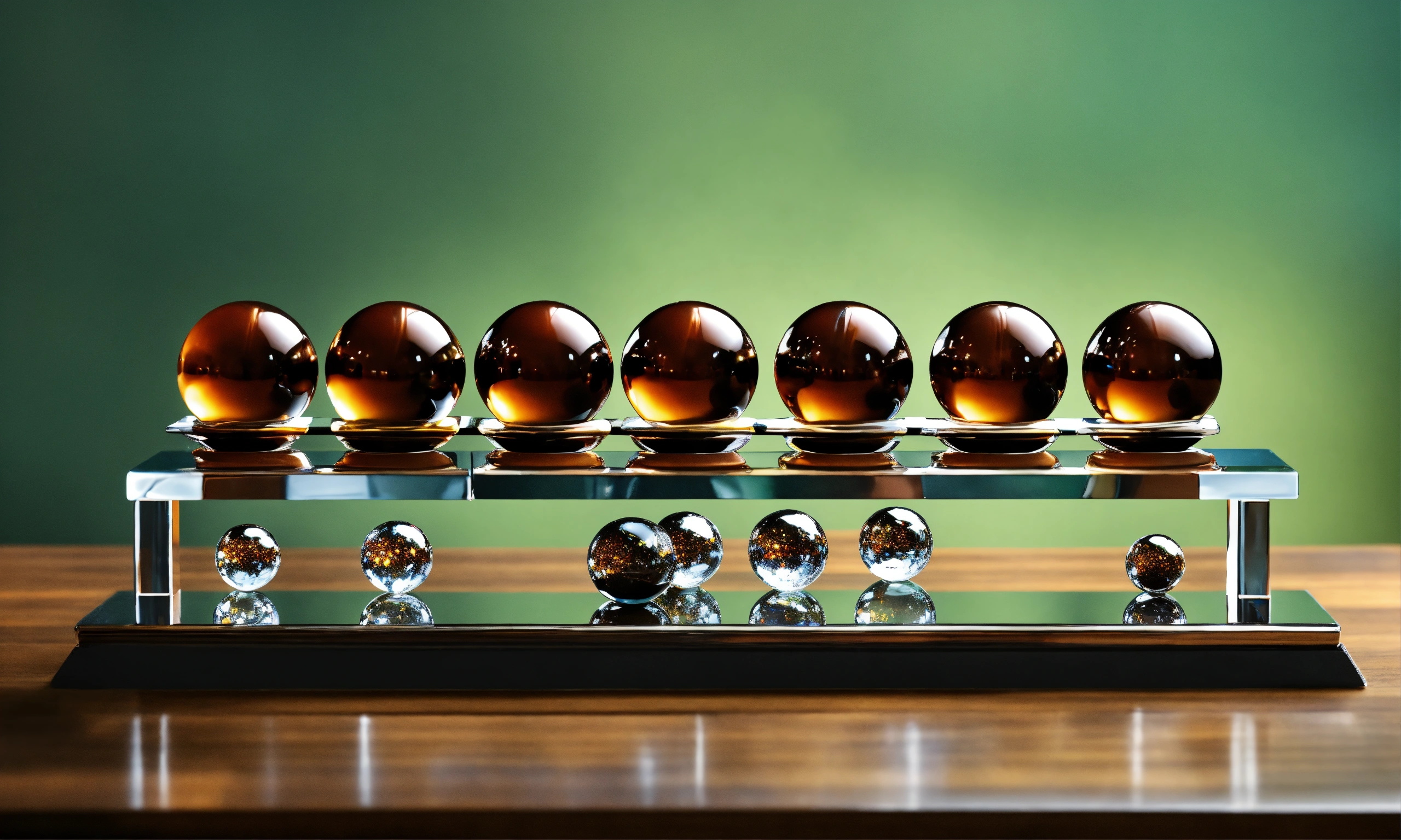 Lexica Five crystal balancing balls newtons cradle, one pouncing ball