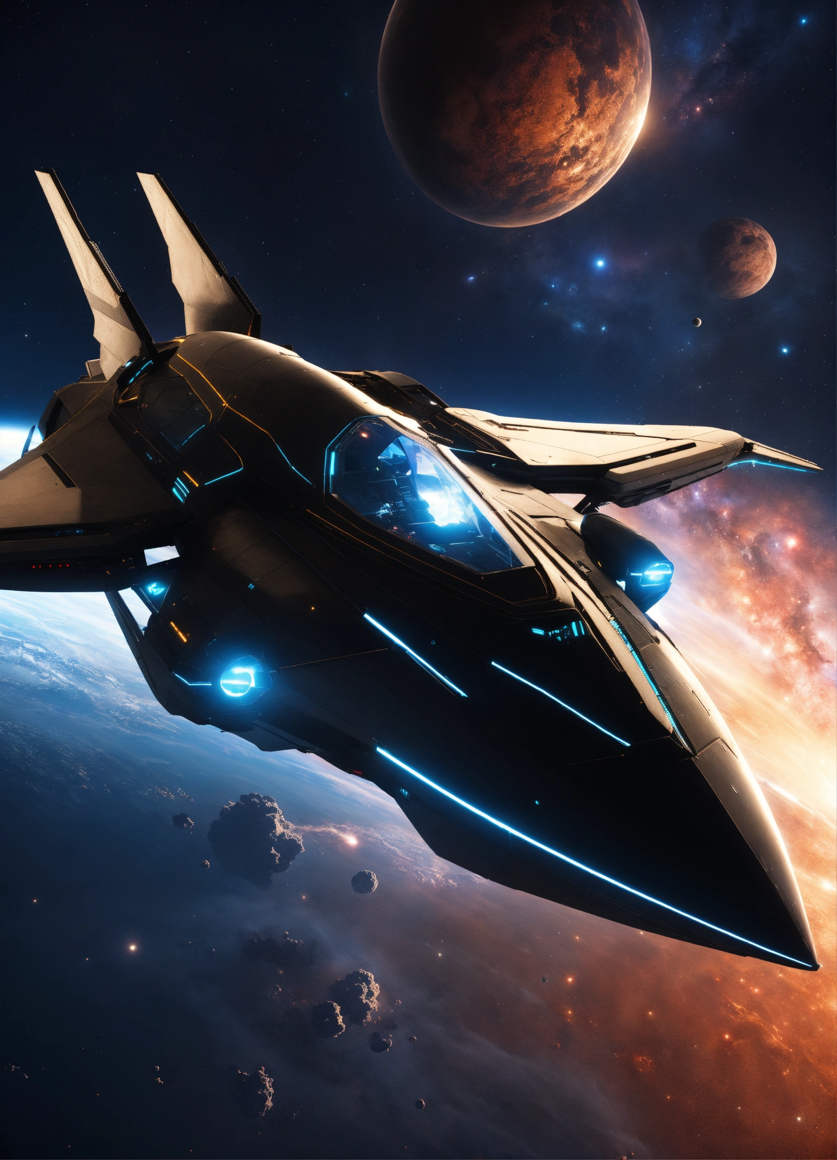 Lexica - Luxurious sleek black shark shaped space yacht shooting out in ...