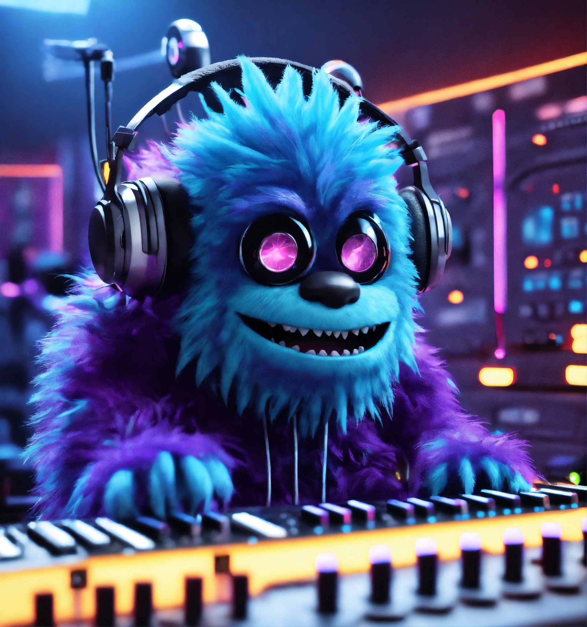 Lexica - Zoom out on a big, fun loving, hairy blue and purple monster ...