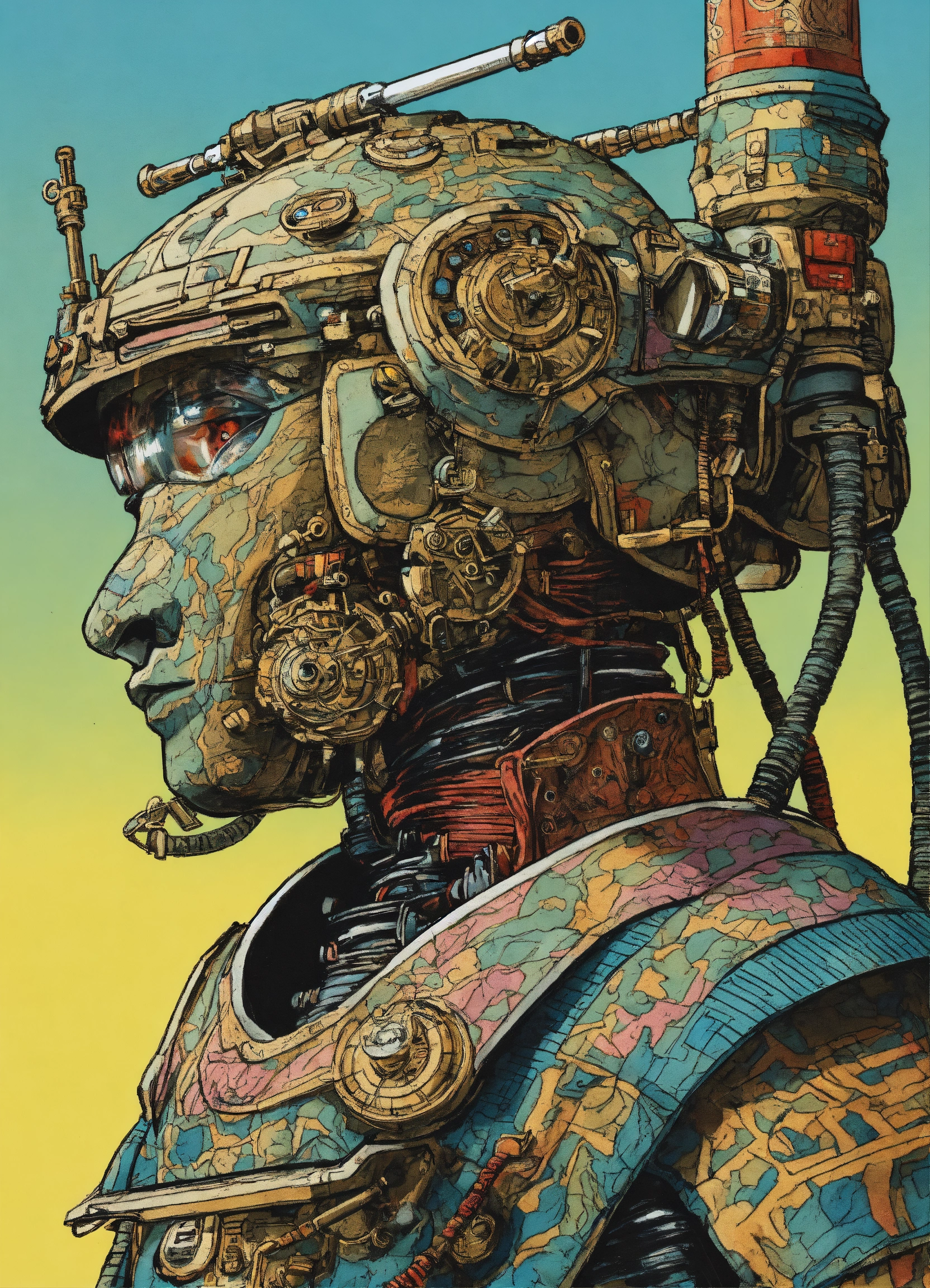Lexica - Detailed pen and ink illustration of a samurai robot cyborg ...
