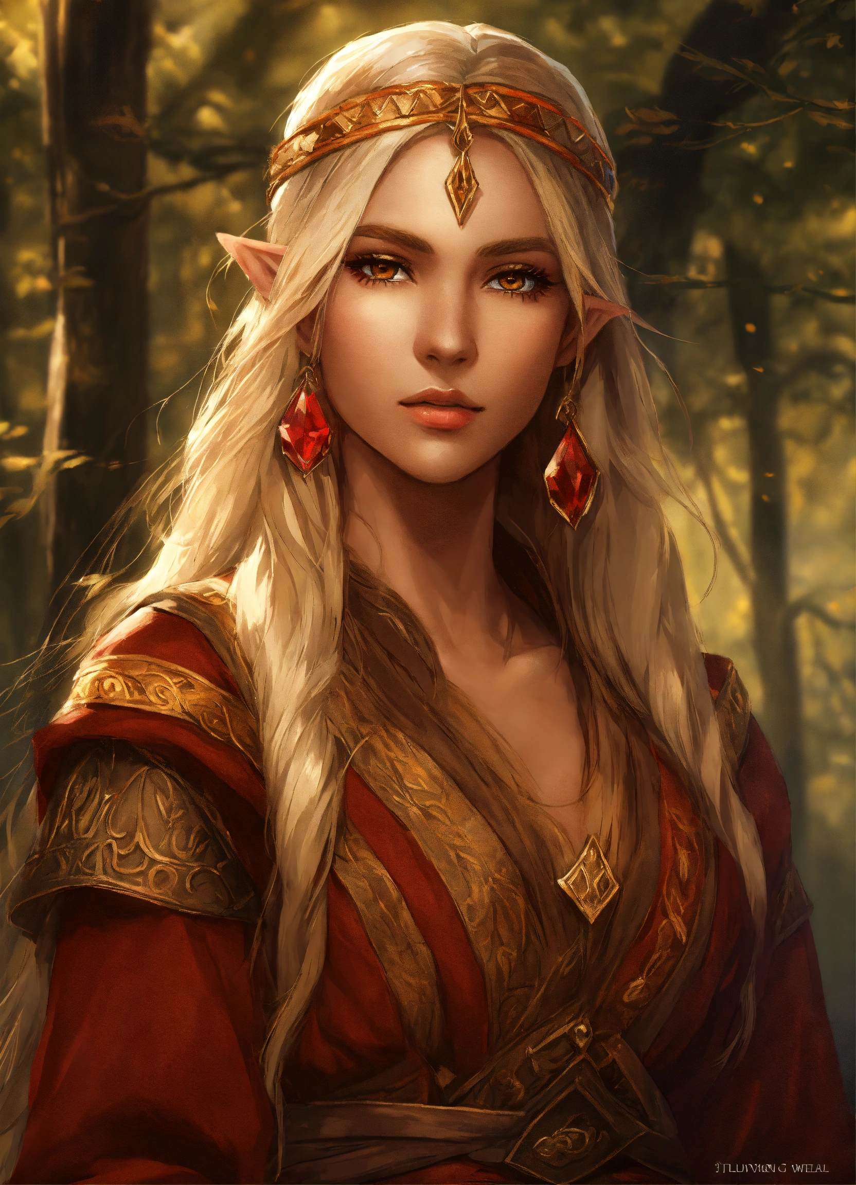 Lexica - Young elven woman wearing brown and red peasant clothes, long ...