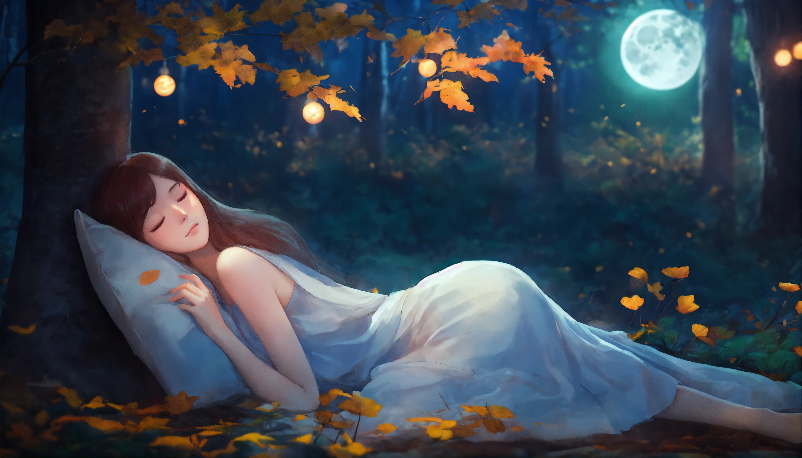 Lexica Beautiful Girl Sleep And Dream Of Ghost At Night Under Moon In