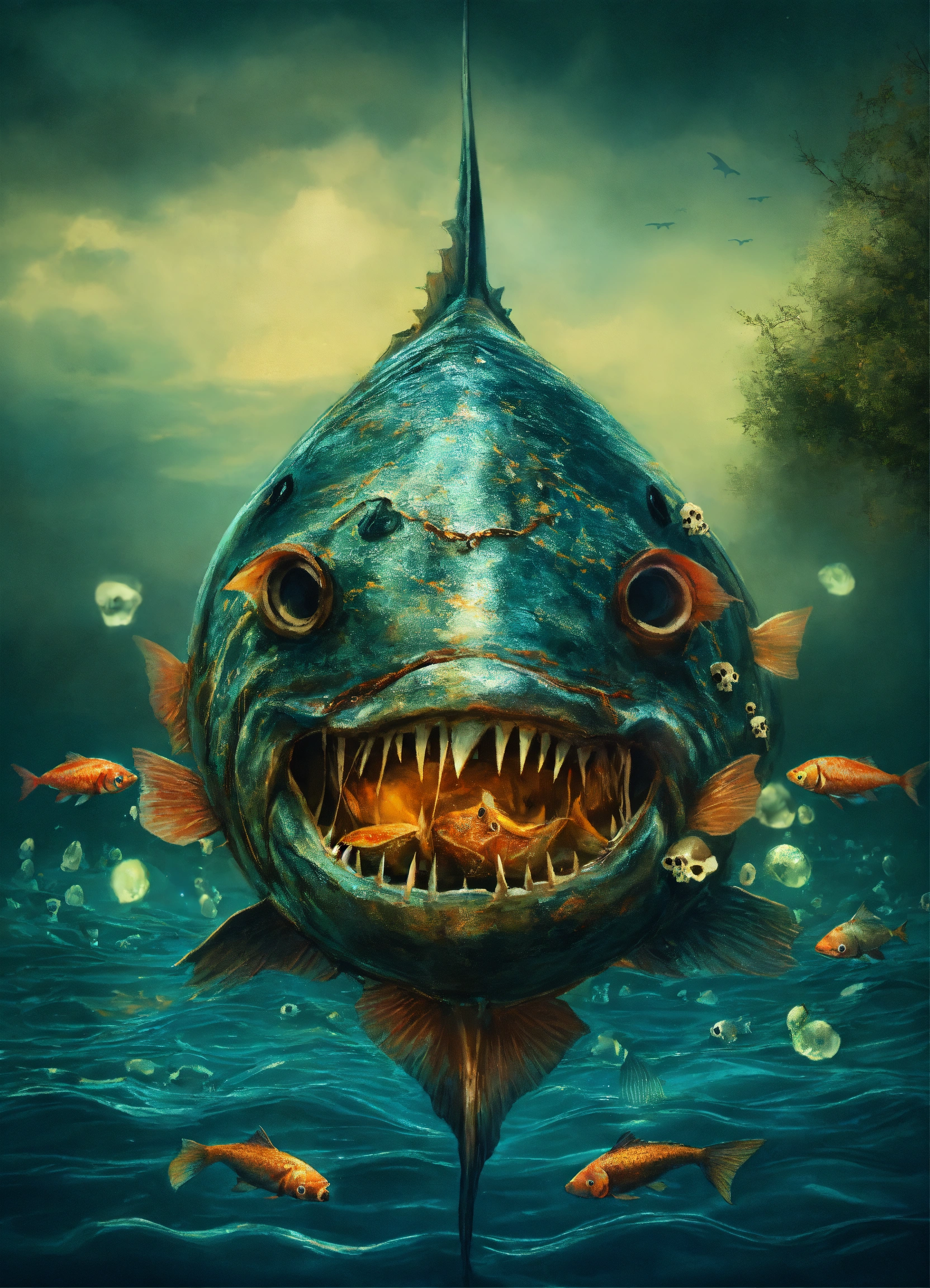 Lexica - Sinister fish in water with skulls