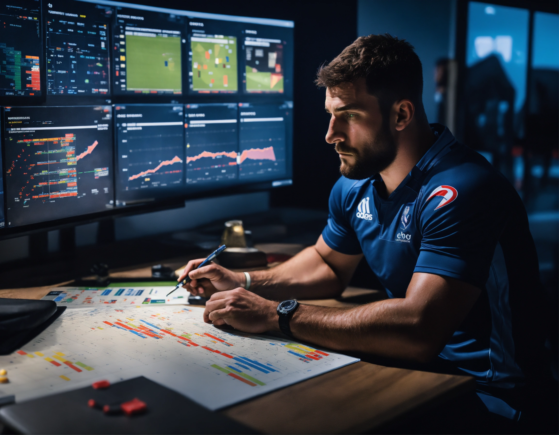 Lexica - Portrait of a french rugby player analyzing statistics from ...