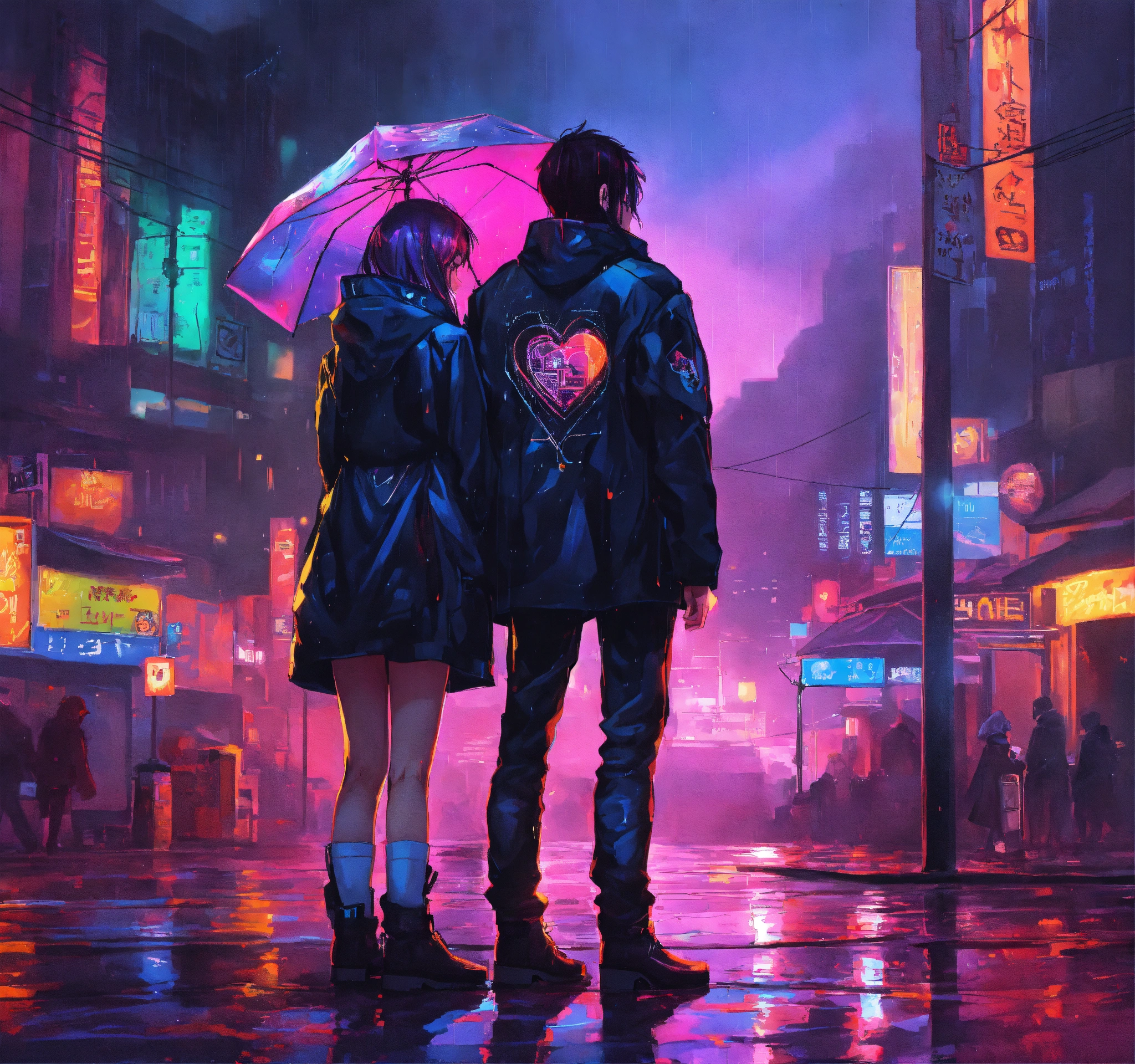 Lexica - Cyberpunk city heart broken gothic girl and guy standing in ...