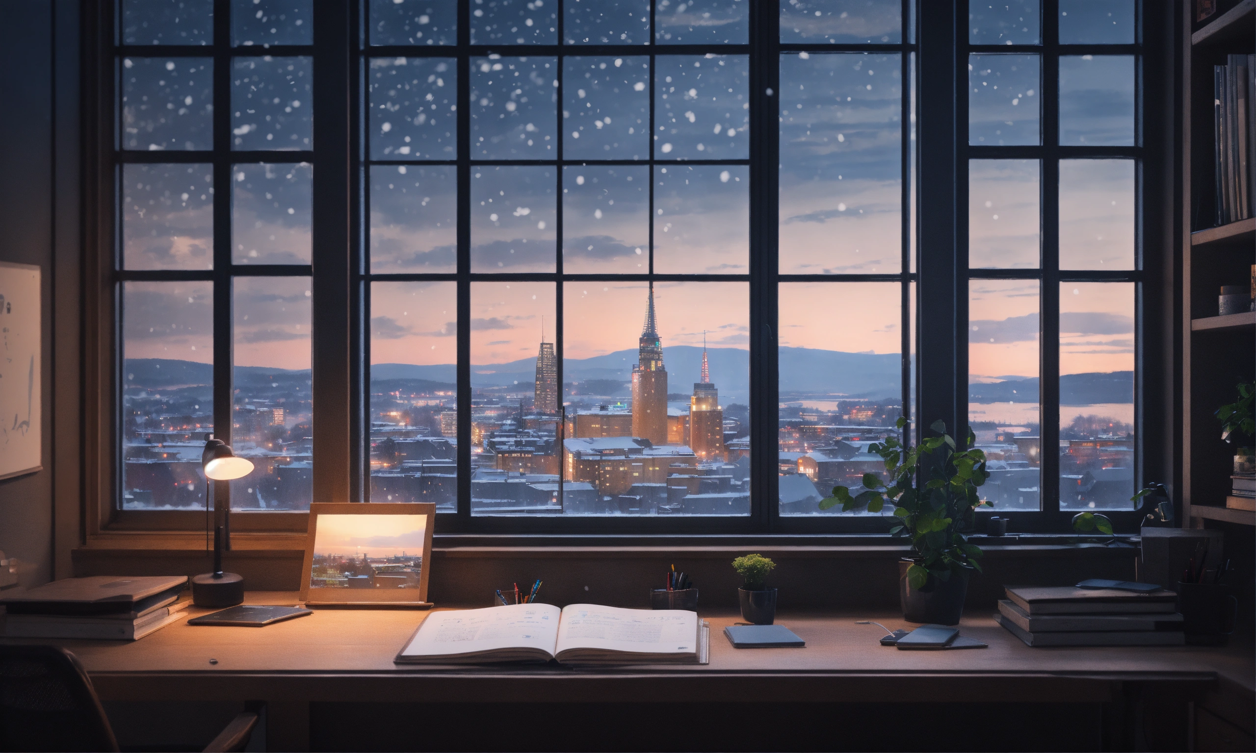 Lexica - Minimalistic study room, desk against big centered window ...