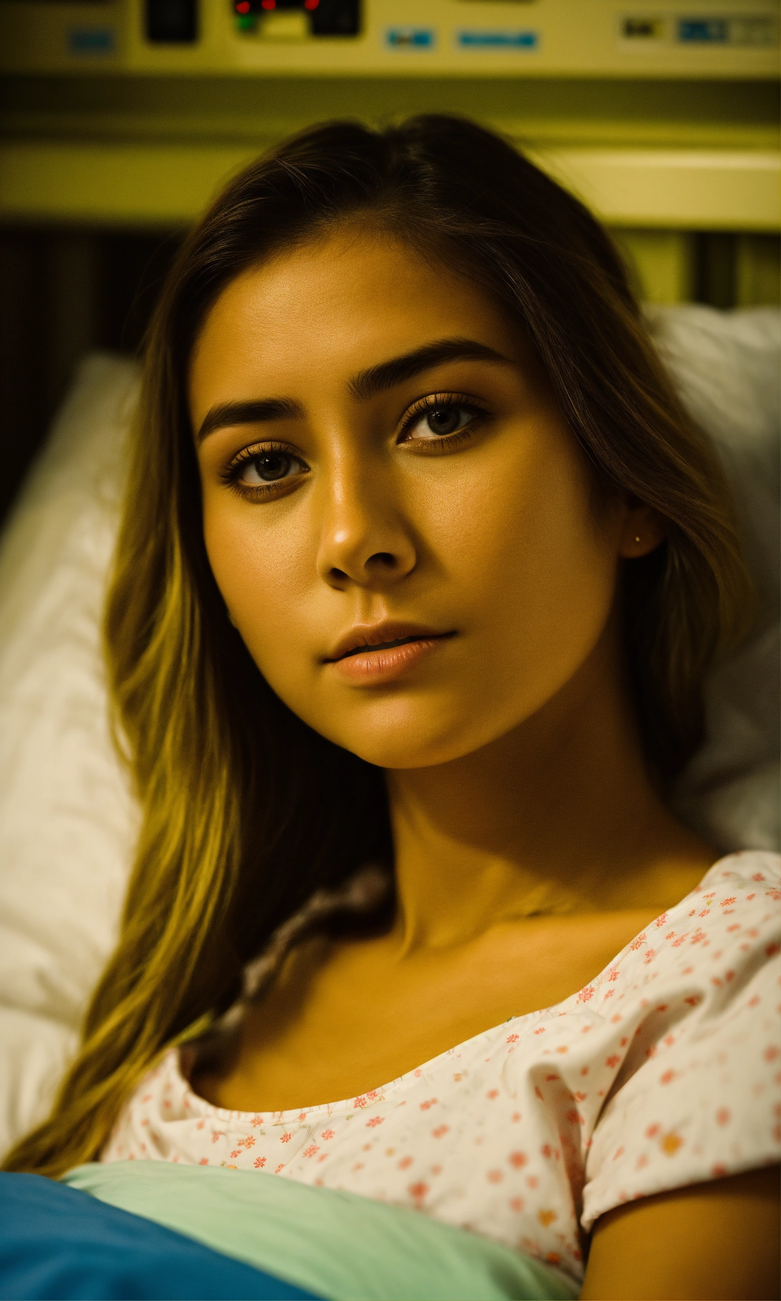 lexica-25-year-old-girl-in-a-hospital-bed-looking-at-the-camera