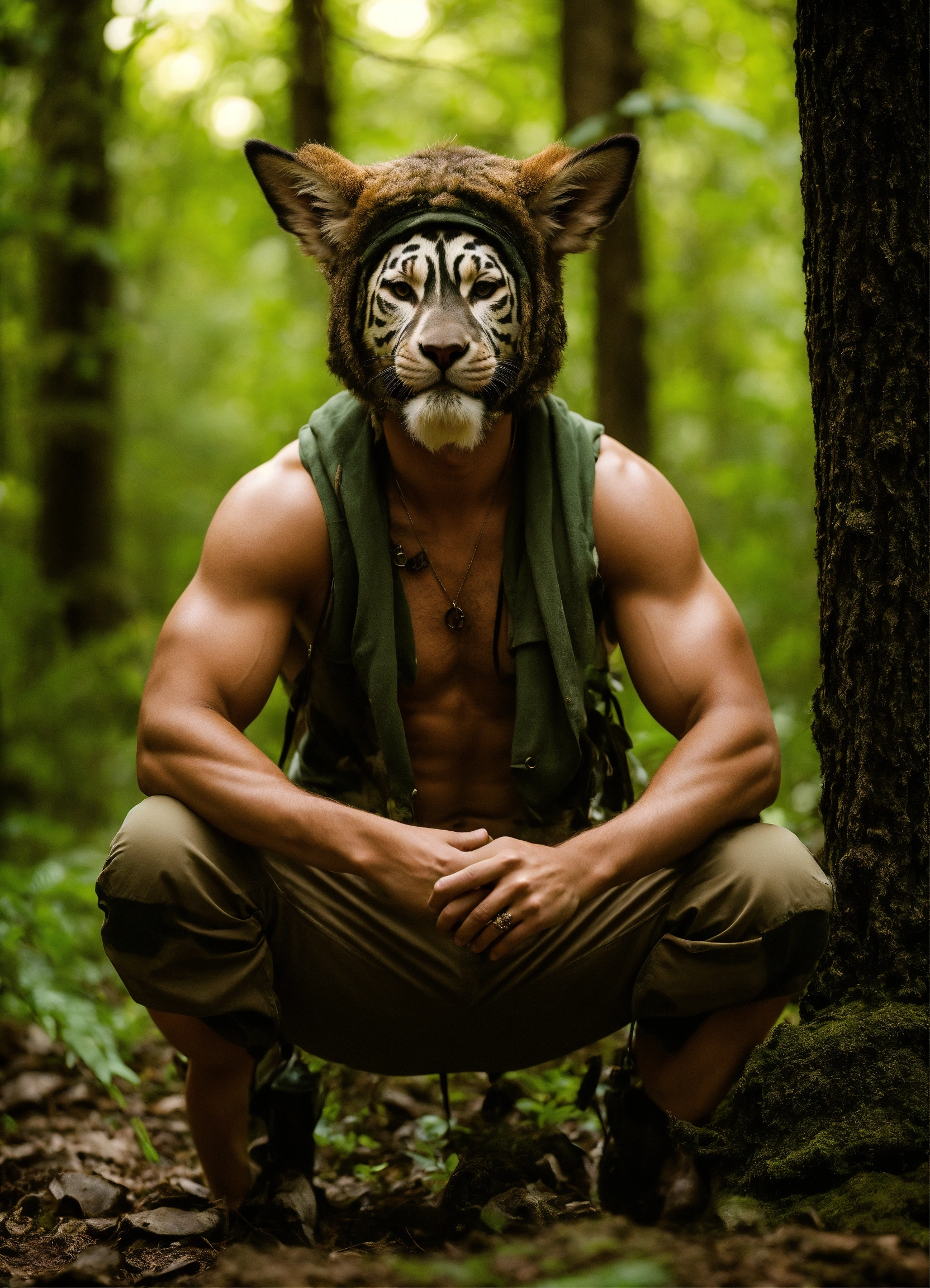 Lexica - Hybrid from man and animal, from the forest, human facial ...