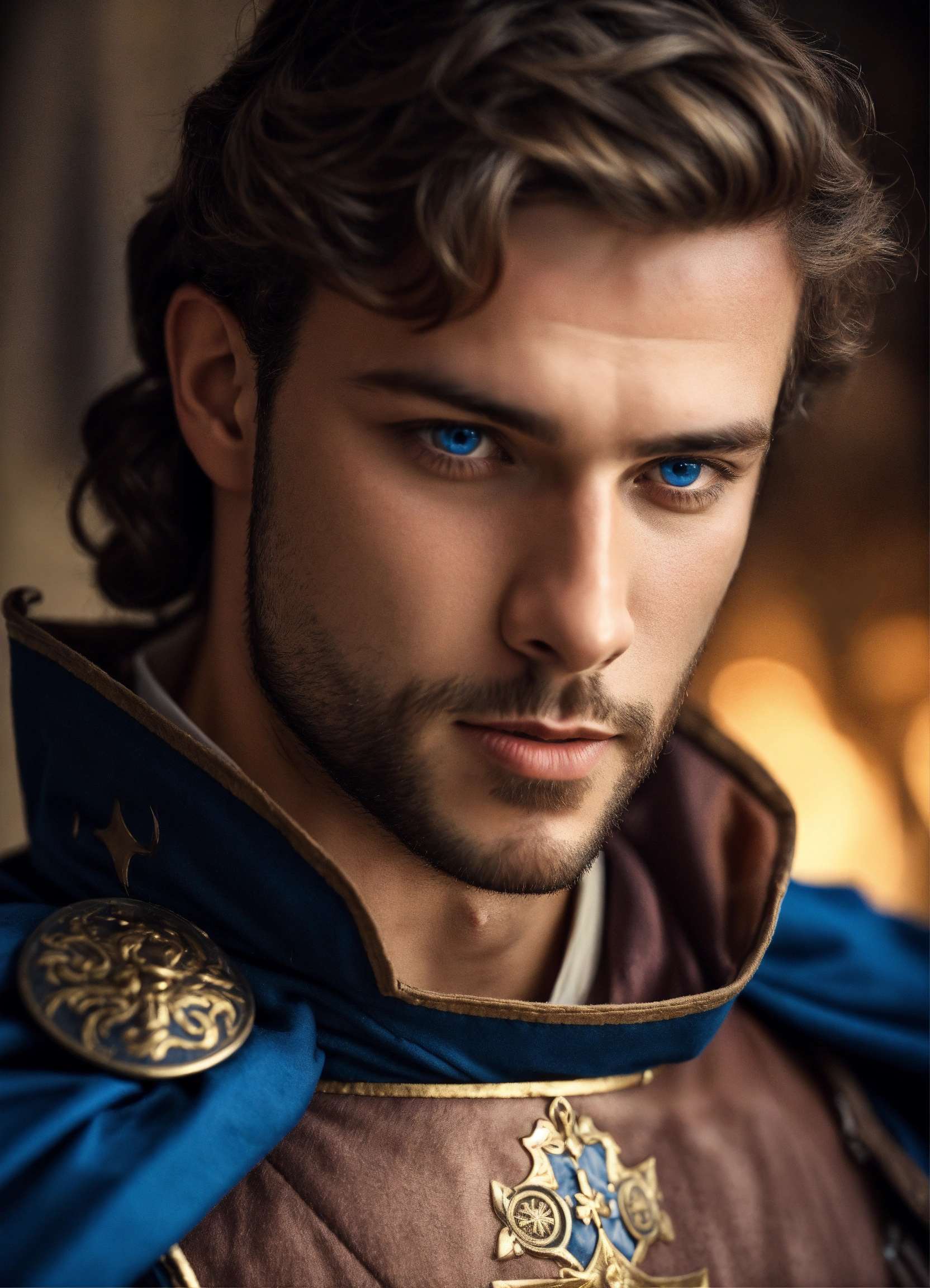 Lexica - Very handsome man, blue eyes, brown hair, courageous, athlete,  count, medieval clothes