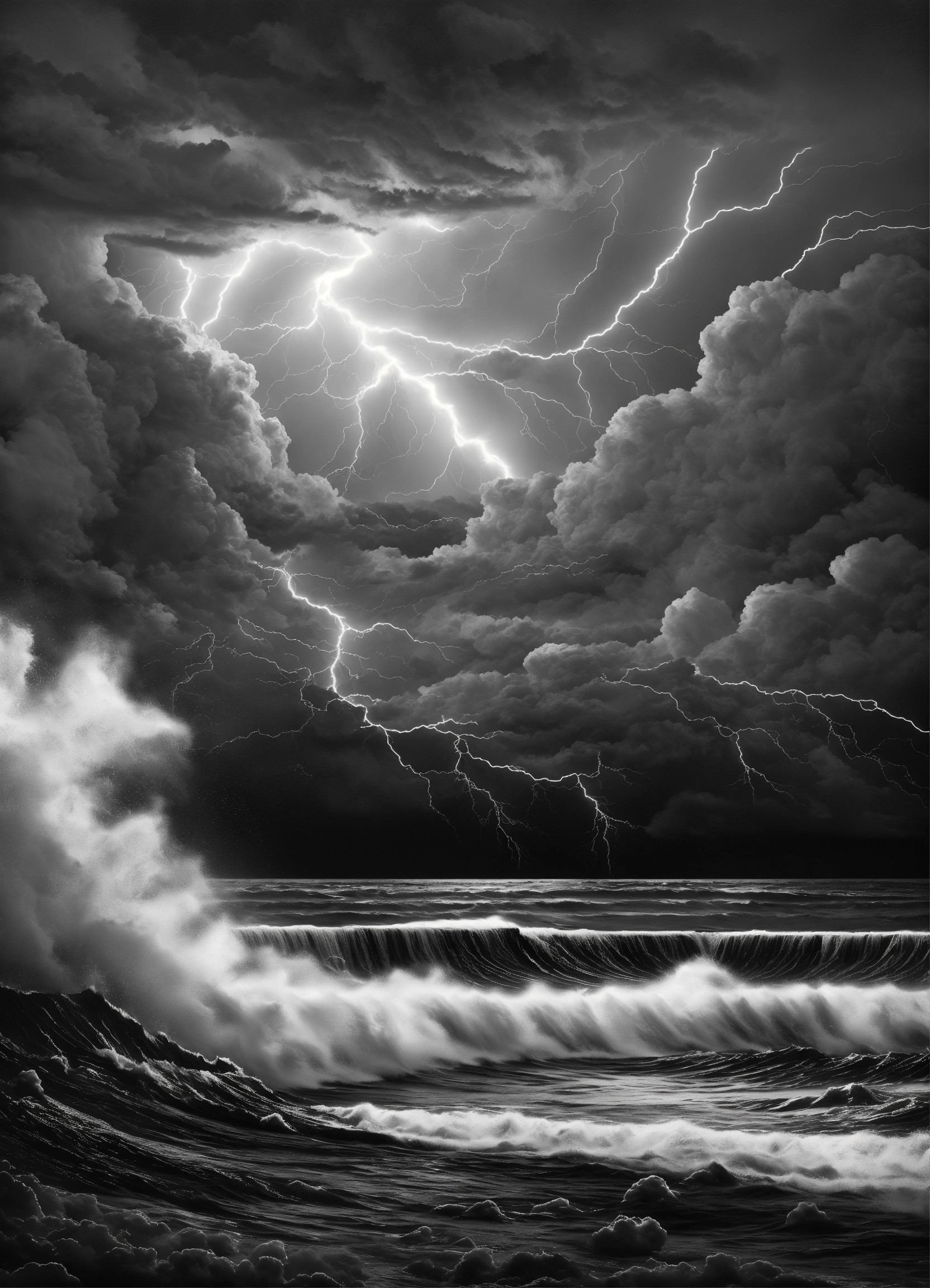 Lexica - A black and white illustration of deadly storm, Pacific Ocean ...