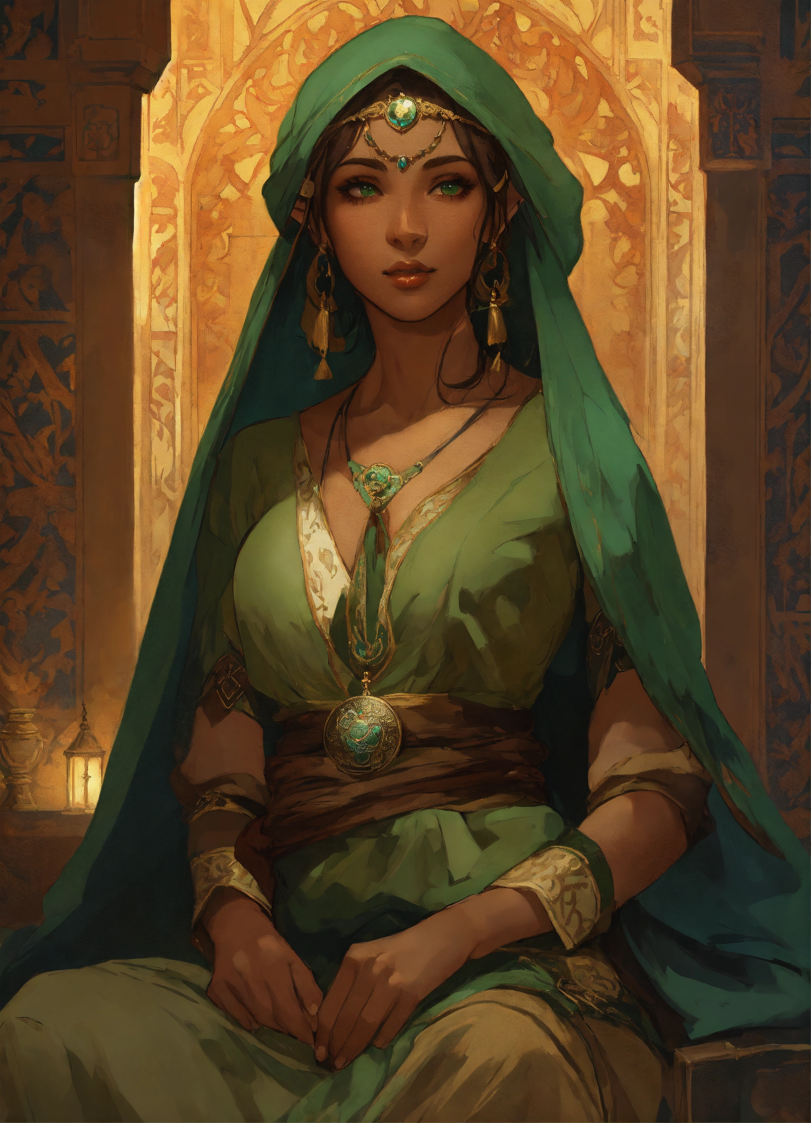 Lexica - Tamerlane female elf in medieval style, turkish clothes, green ...