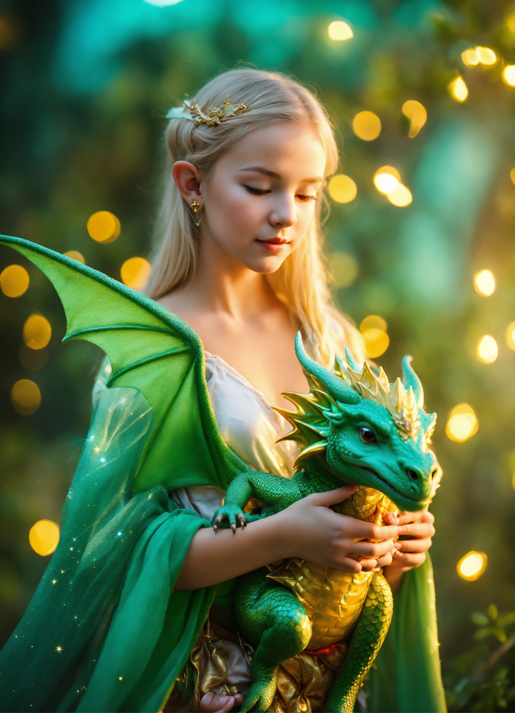 Lexica - Cute young blonde elf girl dressed in a beautifull light green ...