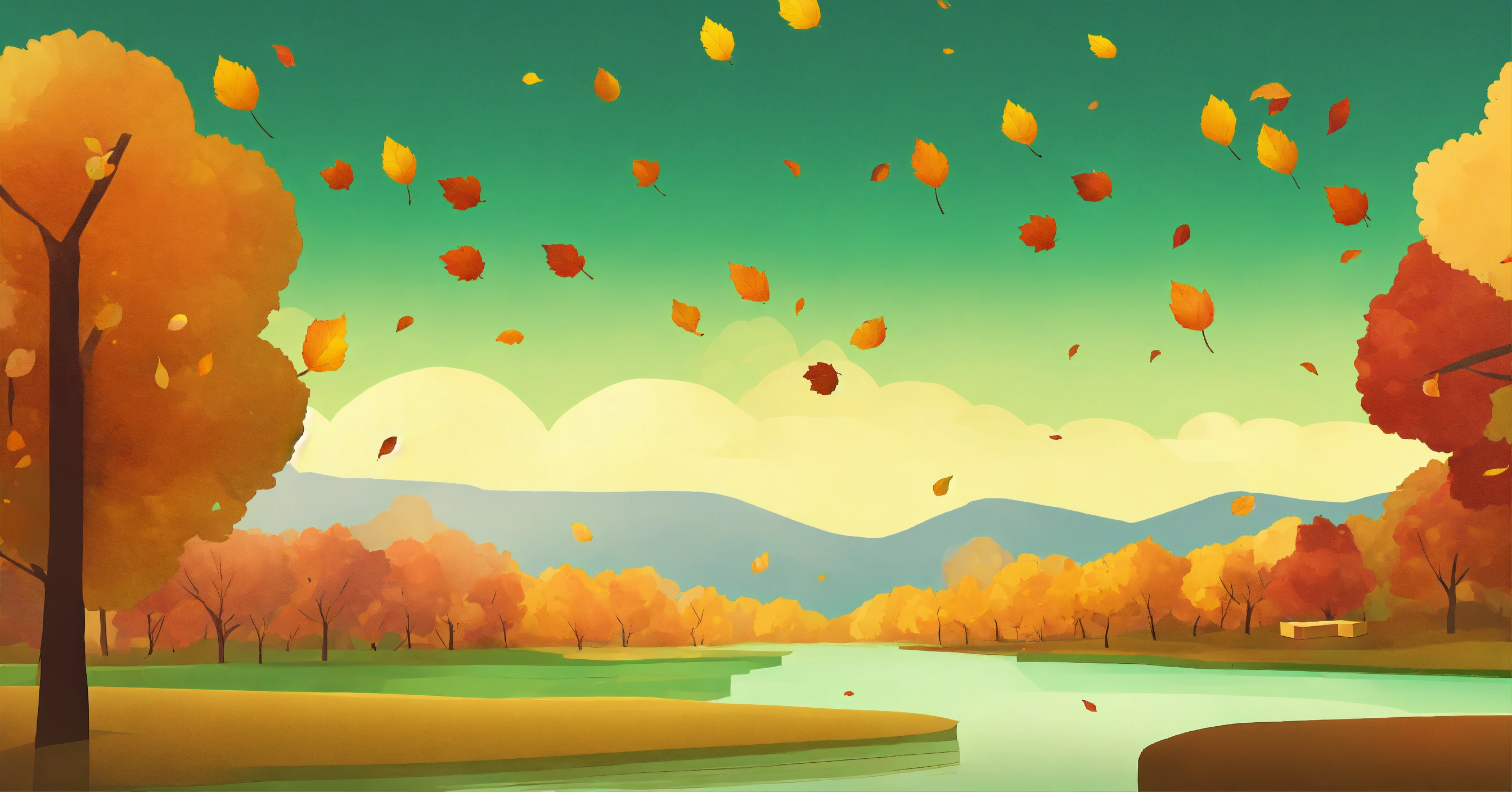 Lexica - Fall scene with a few floating gift boxes. simple flat ...