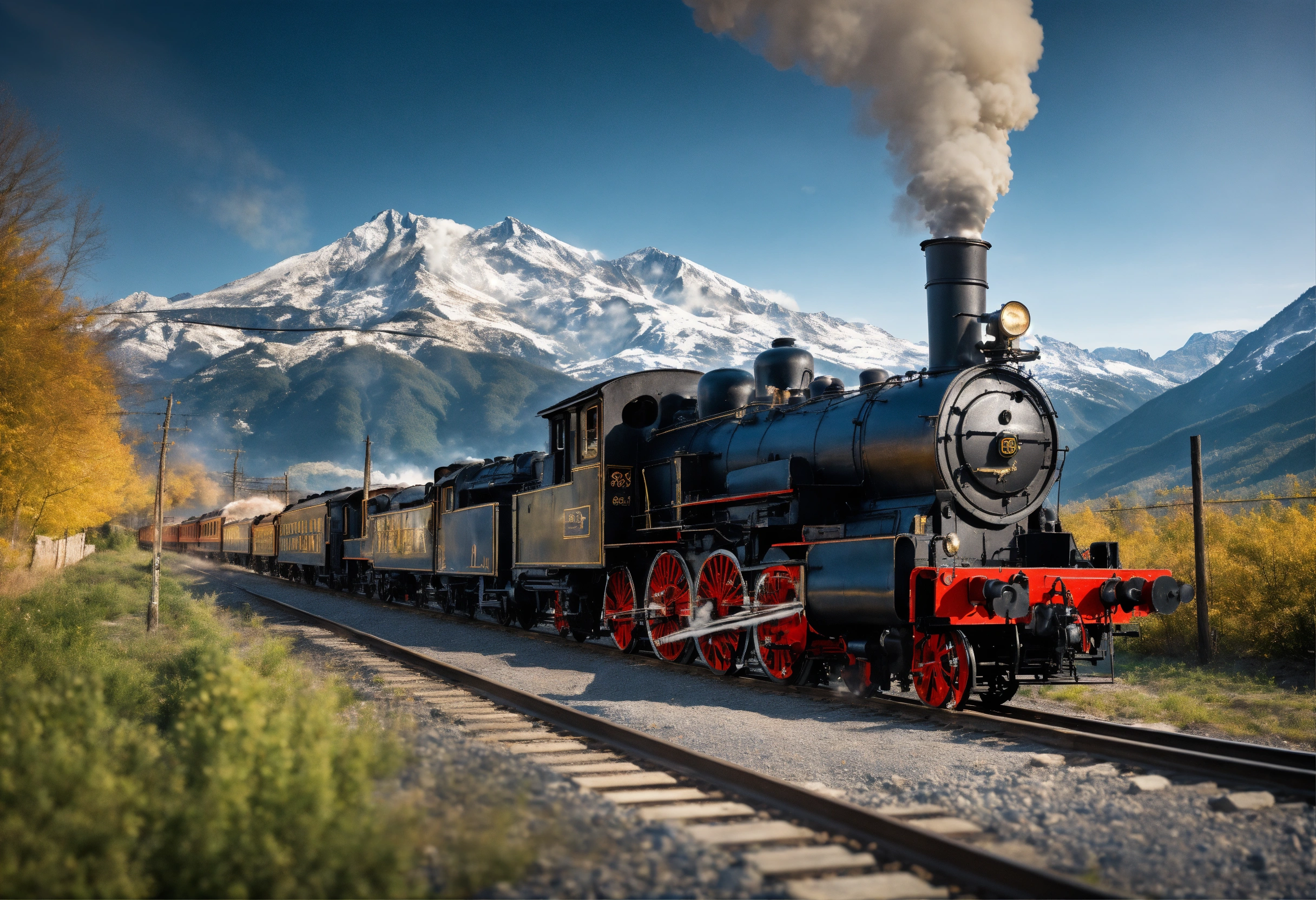 Lexica - High quality,quality8k,Steam locomotive running through a ...