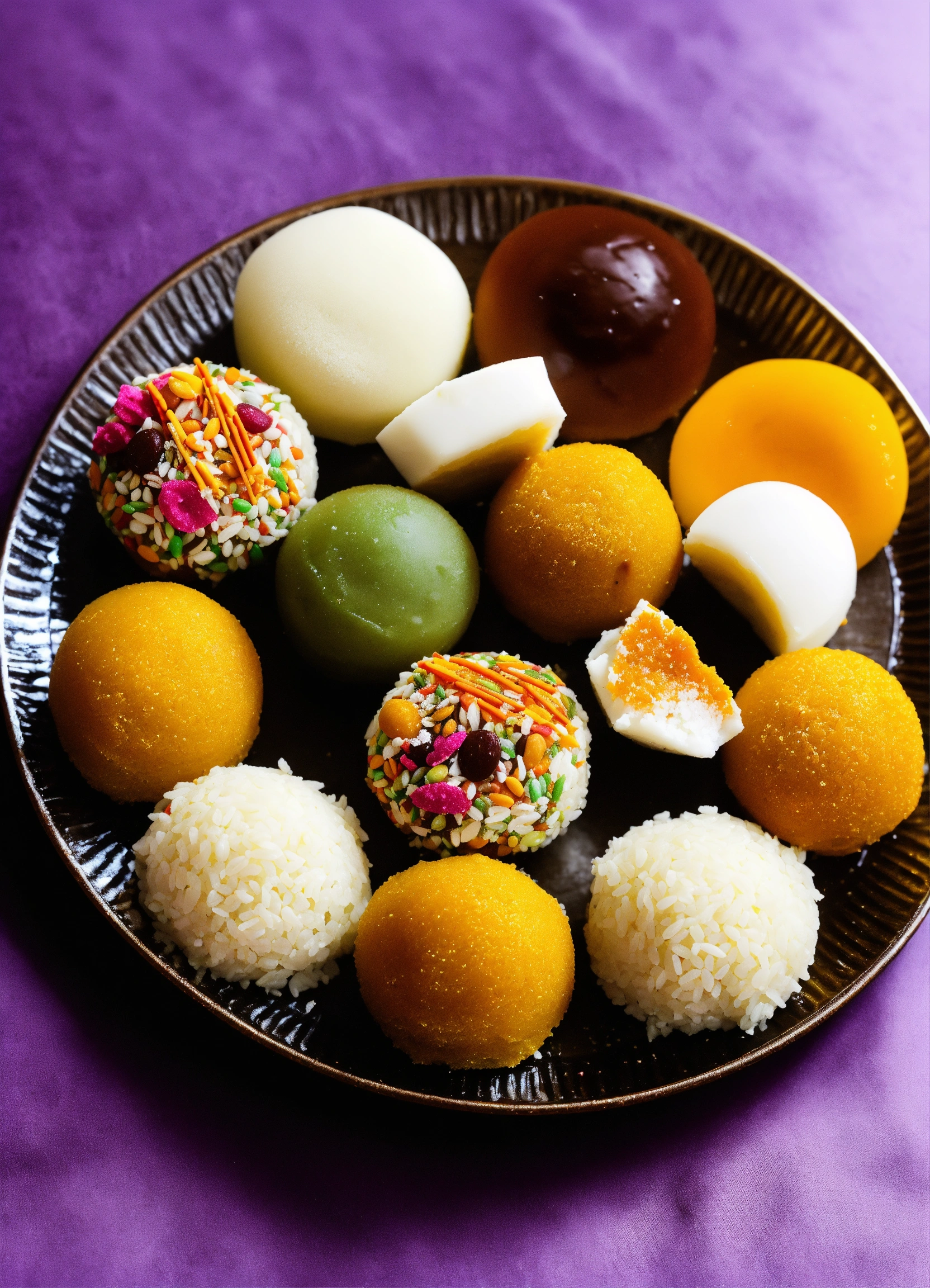 Lexica - A close-up photo of a variety of Gokul's sweets, arranged on a ...