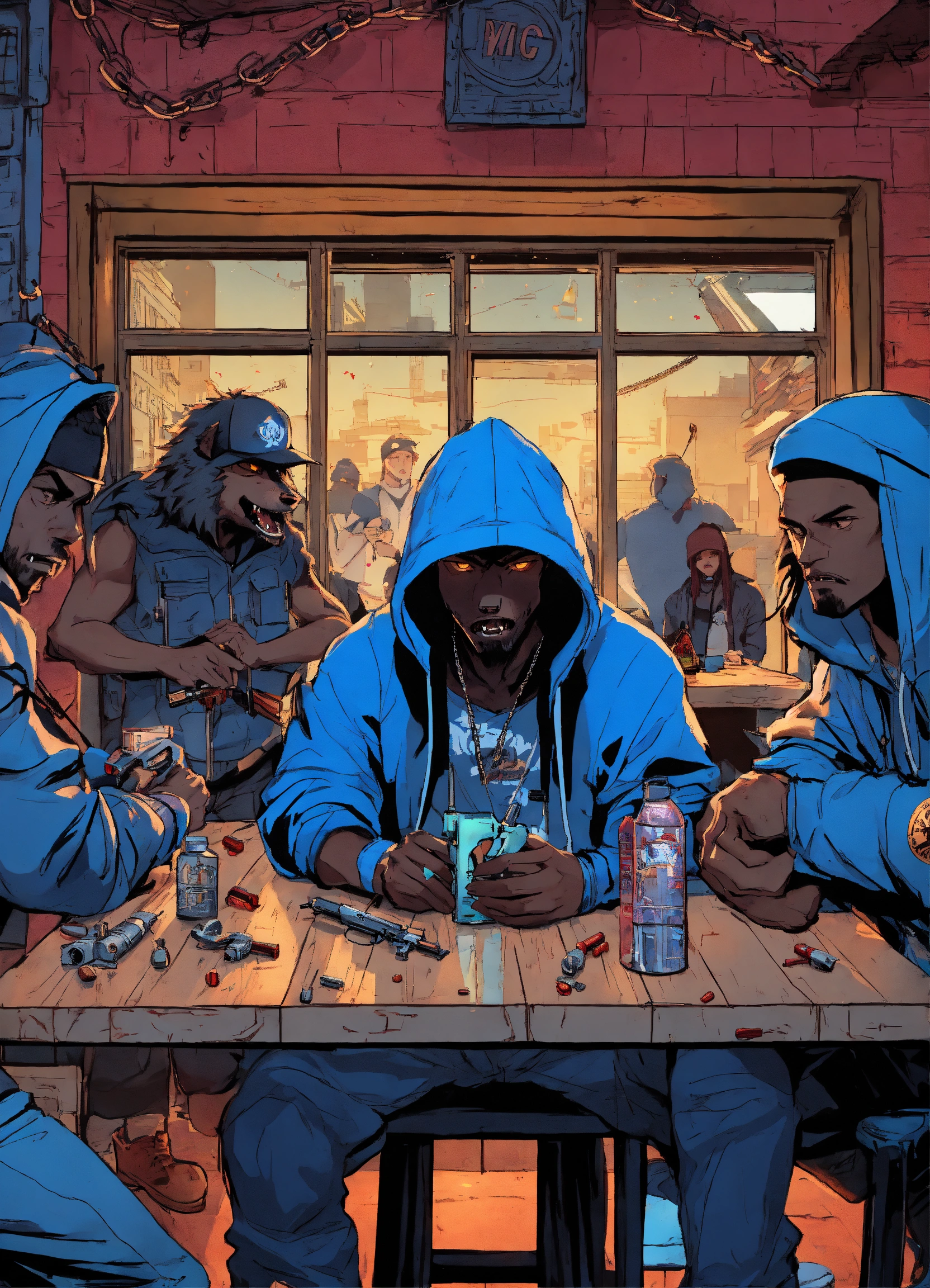 Lexica - Werewolves, in hoodies and baseball caps with the words FANG ...