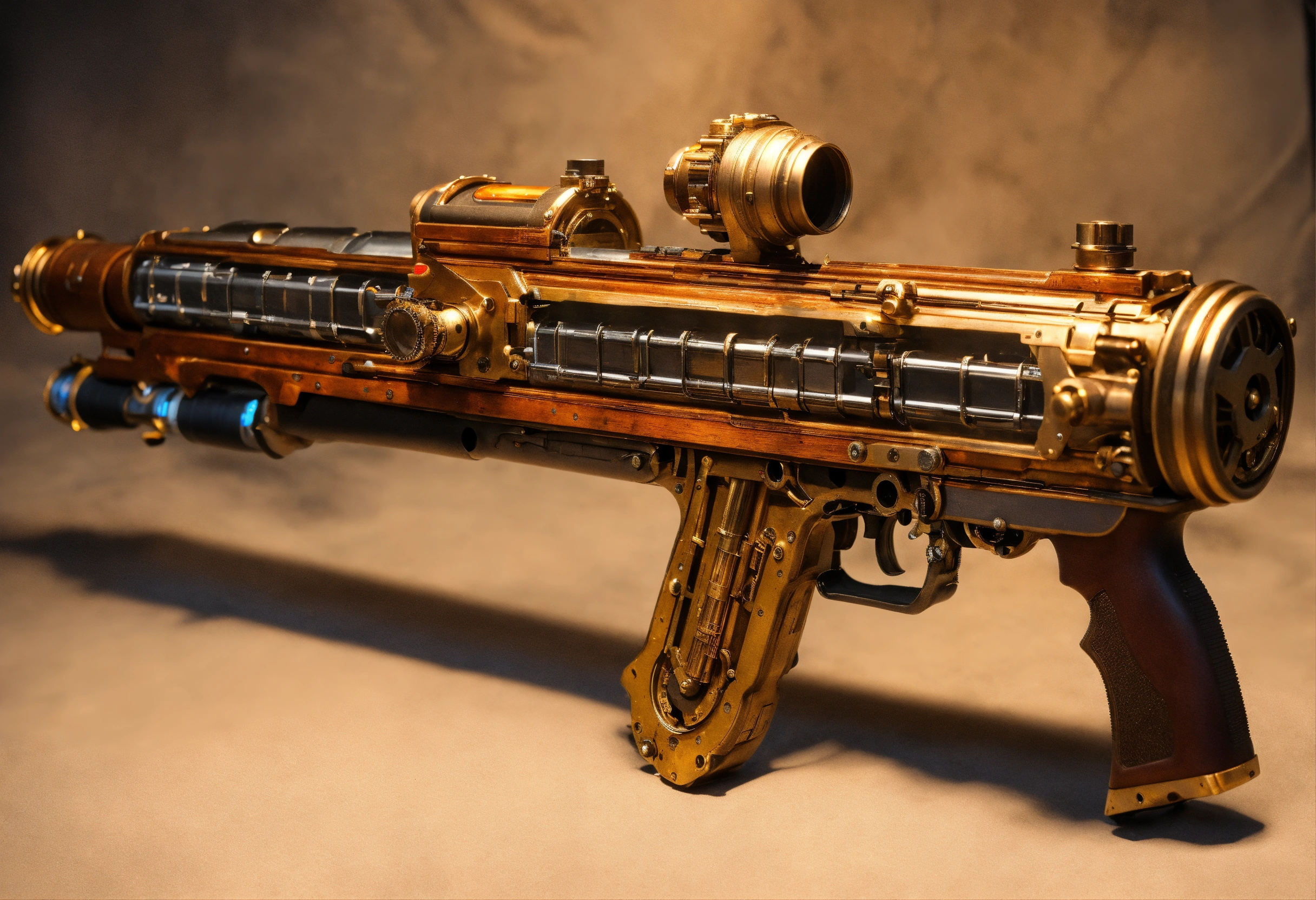 Lexica - Side view of the full image of a steampunk energy rifle