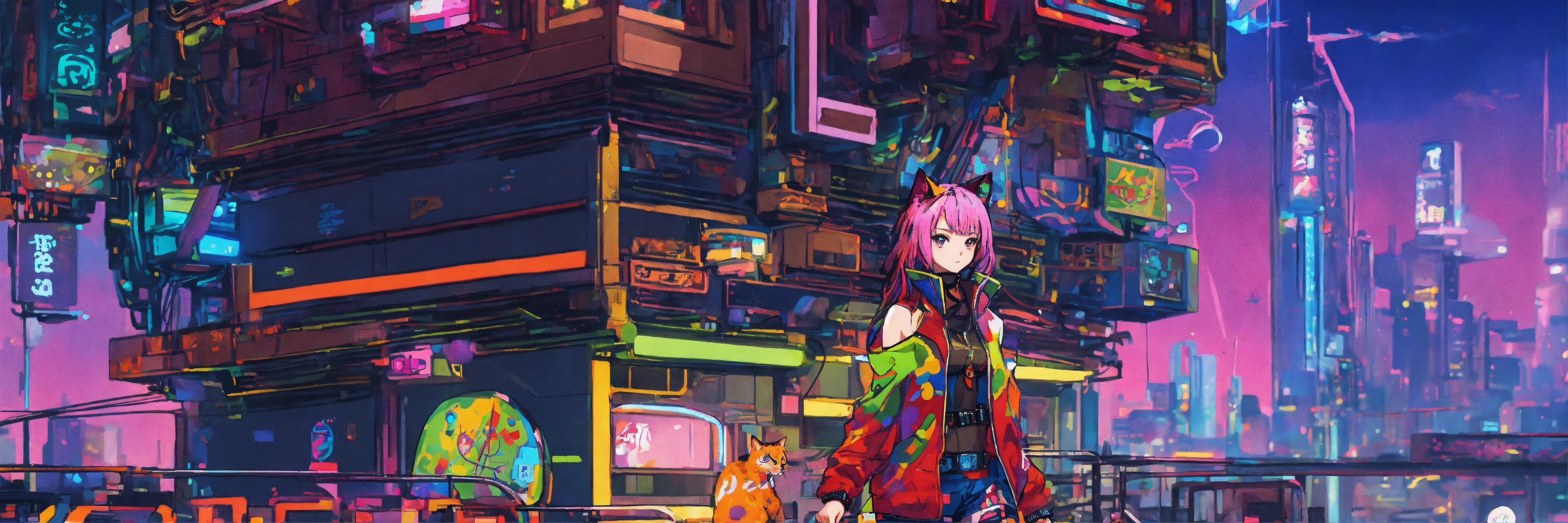 Lexica - Abstract style anime art of a cat girl in cyberpunk, 4k ...