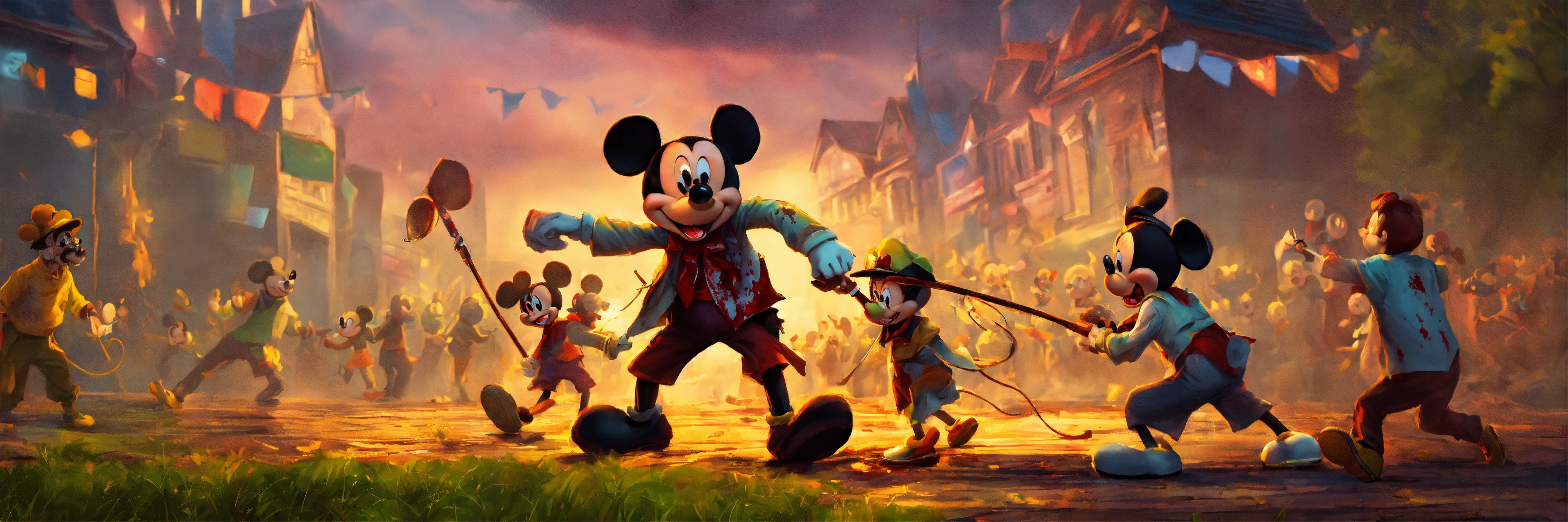 Lexica - Zombies fight Mickey Mouse, 8k