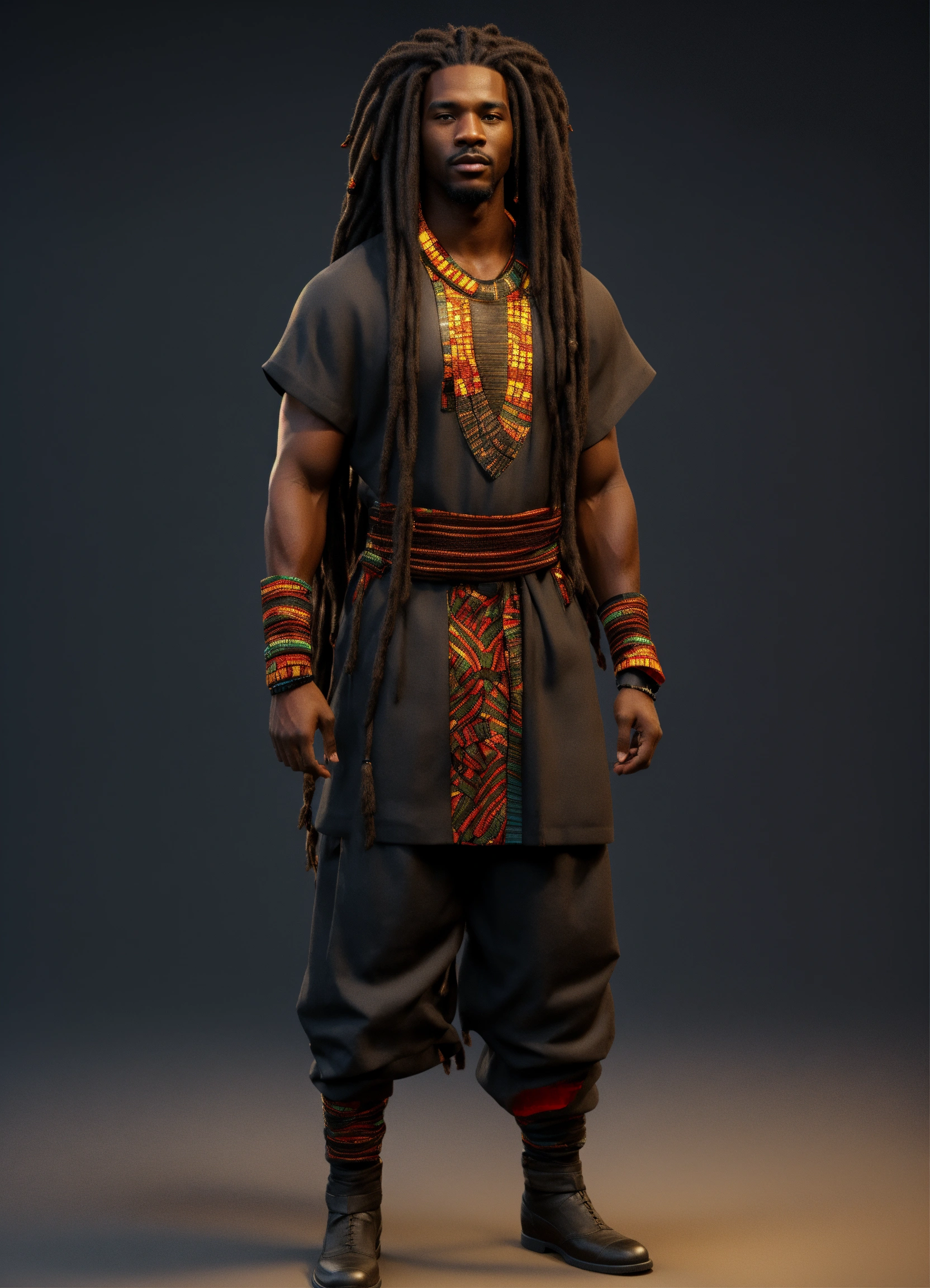 Lexica - 3d render of a Black man with long flowing dreadlocks, 6'5 ...