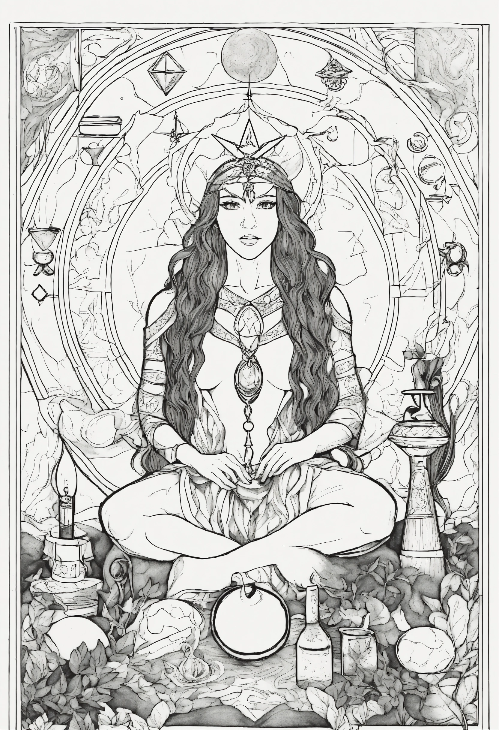 Lexica - Simple adult coloring book page featuring a witchy pagan