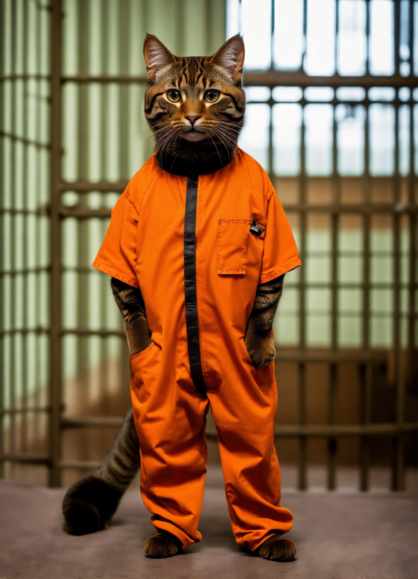 Lexica - A humanoid havana brown cat wearing inmate orange jumpsuit ...