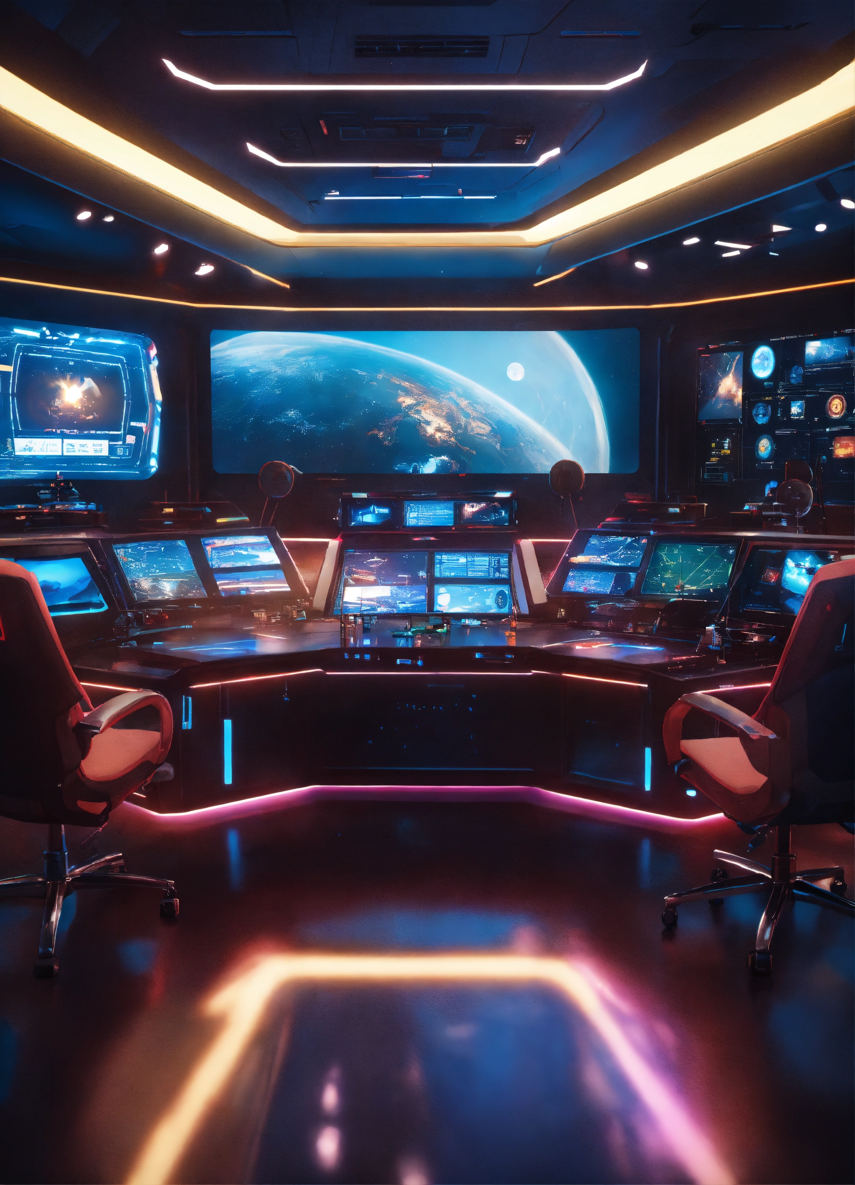 Lexica - View of a luxurious space yacht control center, there is 1 big ...