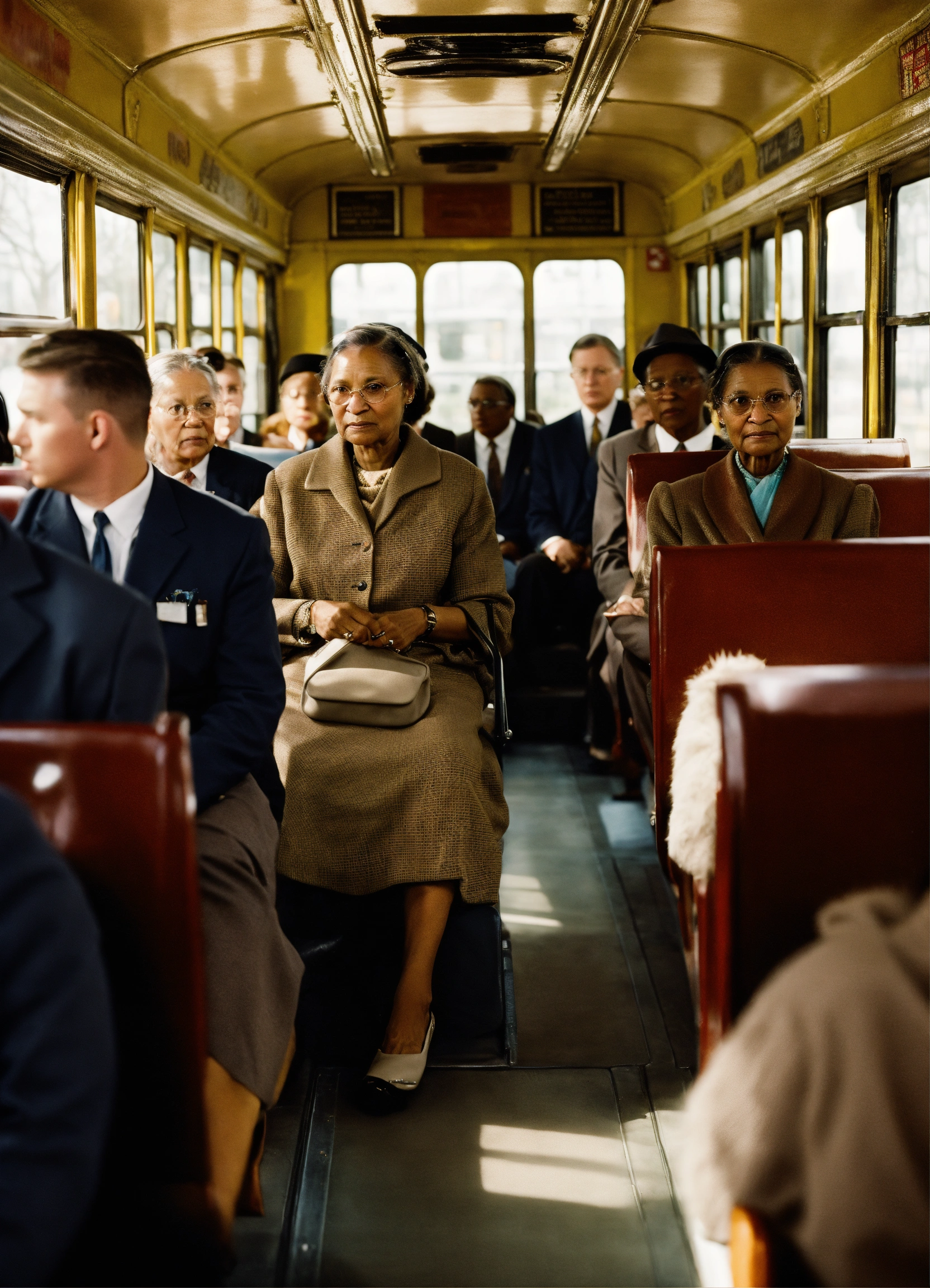 Lexica - Rosa parks sitting in a old bus with a lot of white peoples in ...