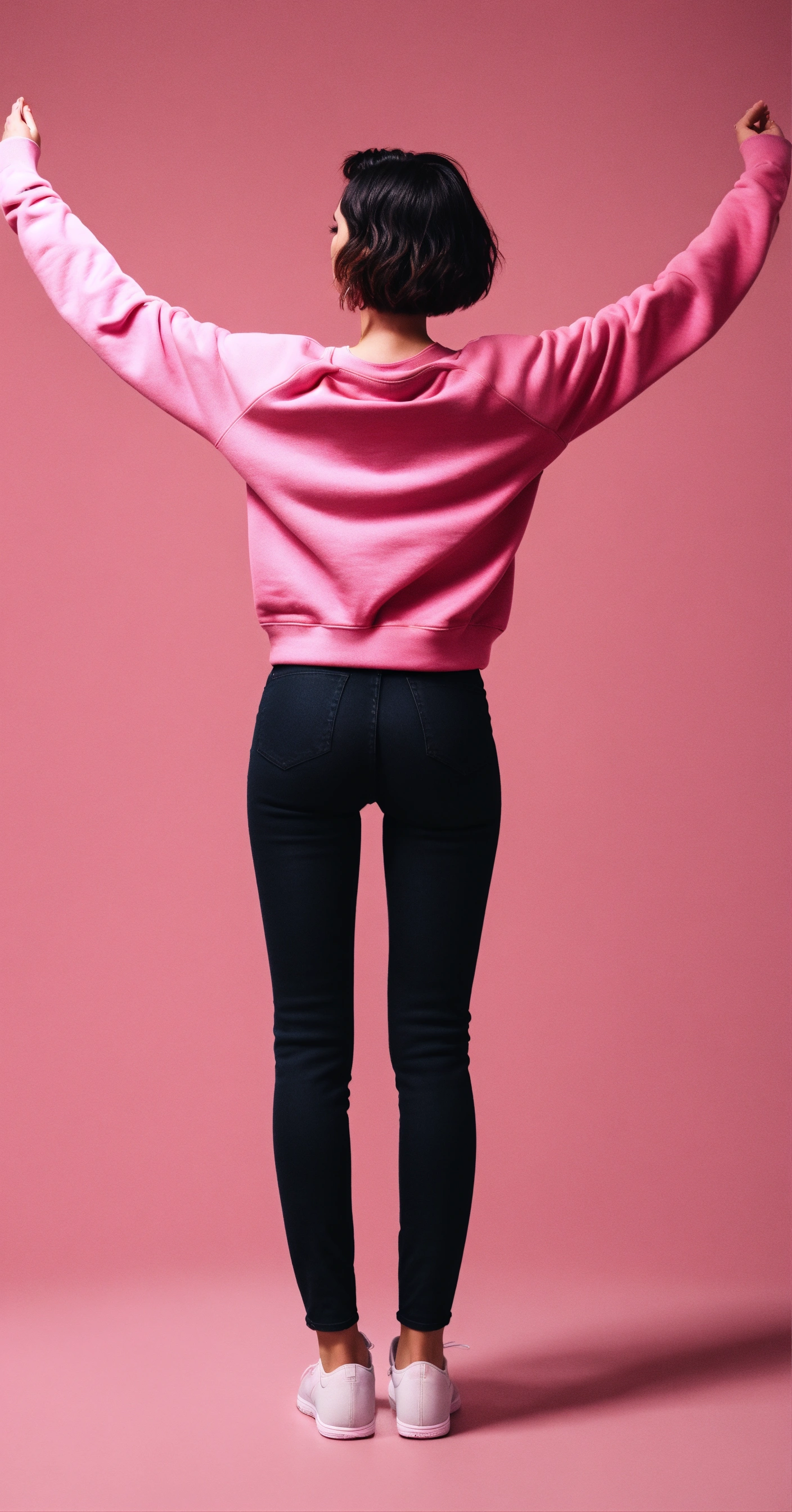 Lexica - Full body, a woman from her back, raising both her hands up ...