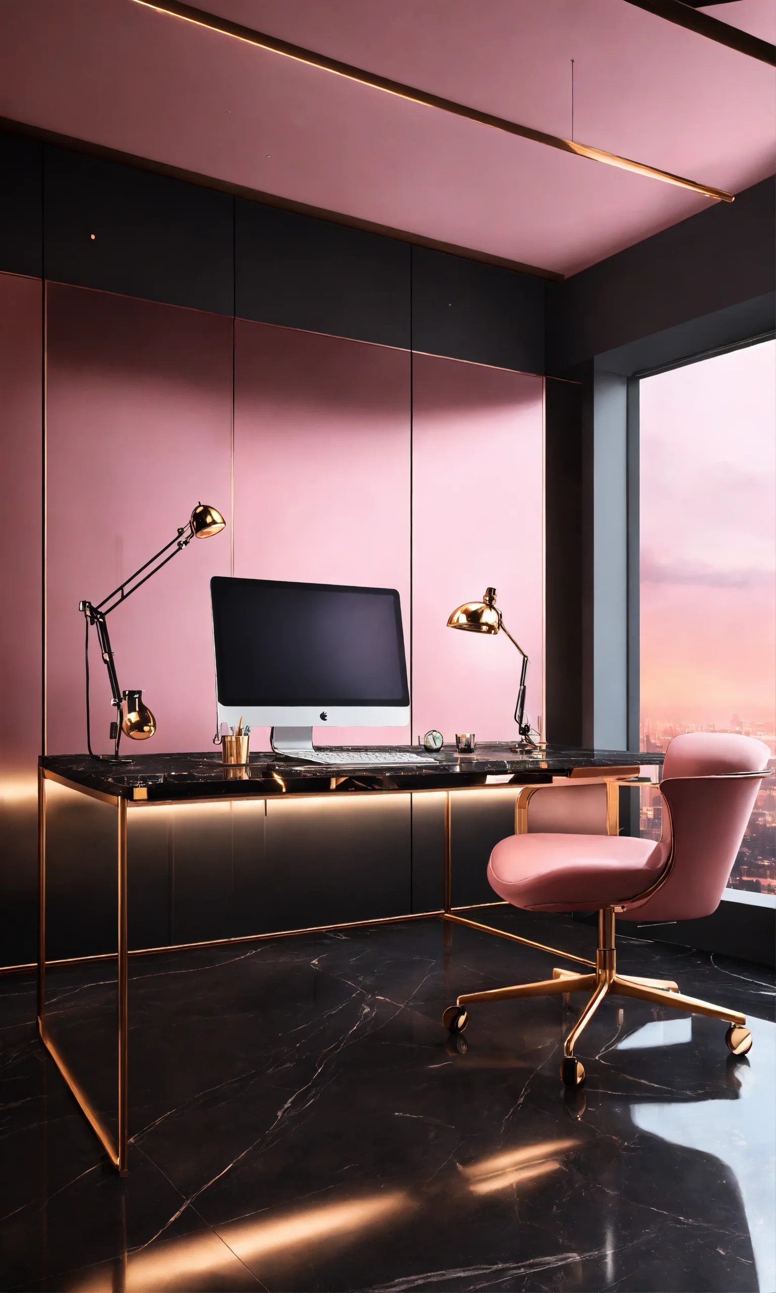 Lexica - A luxury design office room pink glass and black marble with ...