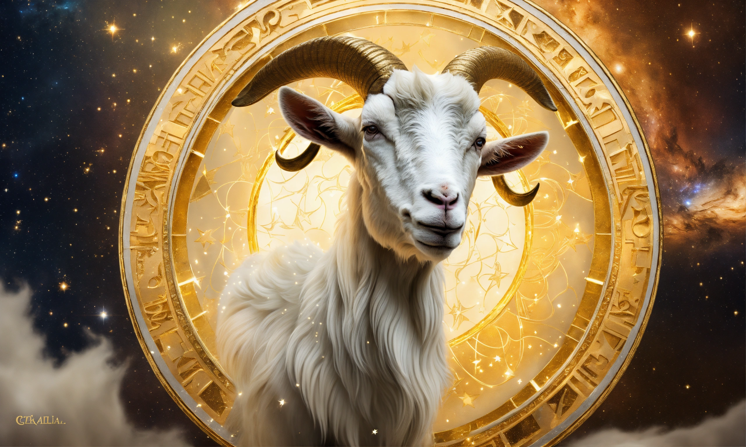 Lexica - White and gold goat, zodiac sign, white, gold, universe ...