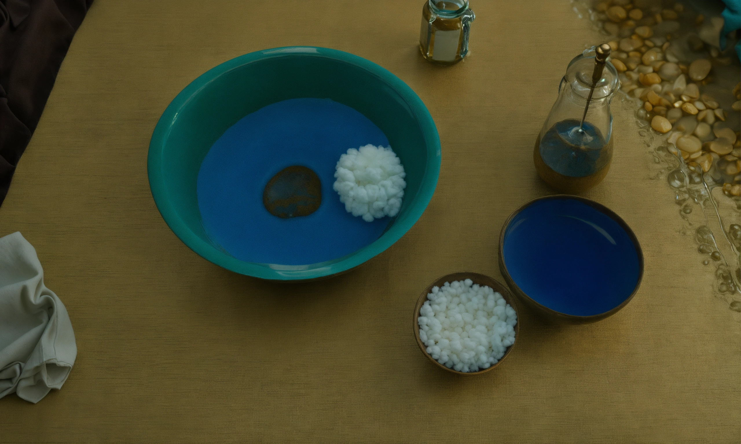 Lexica - An image of a bowl of water surrounded by a cloth, a piece of ...