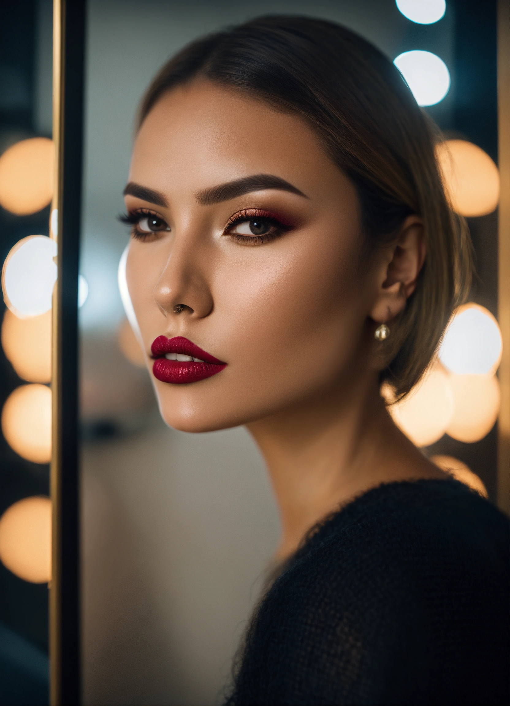 Lexica - Lips makeup in reverse triangle shaped mirror, beautiful woman ...