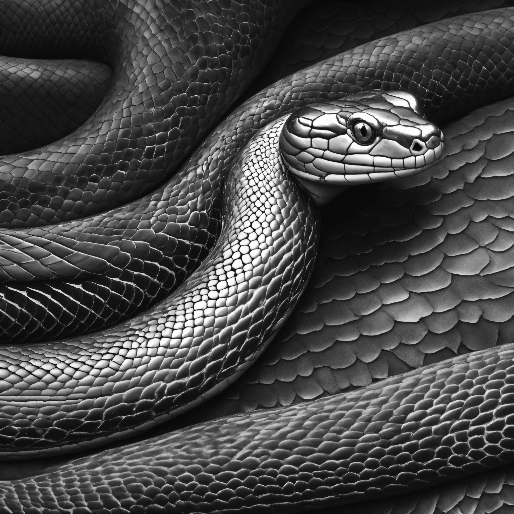 Lexica - Drawn monochrome snake lying in a straight line