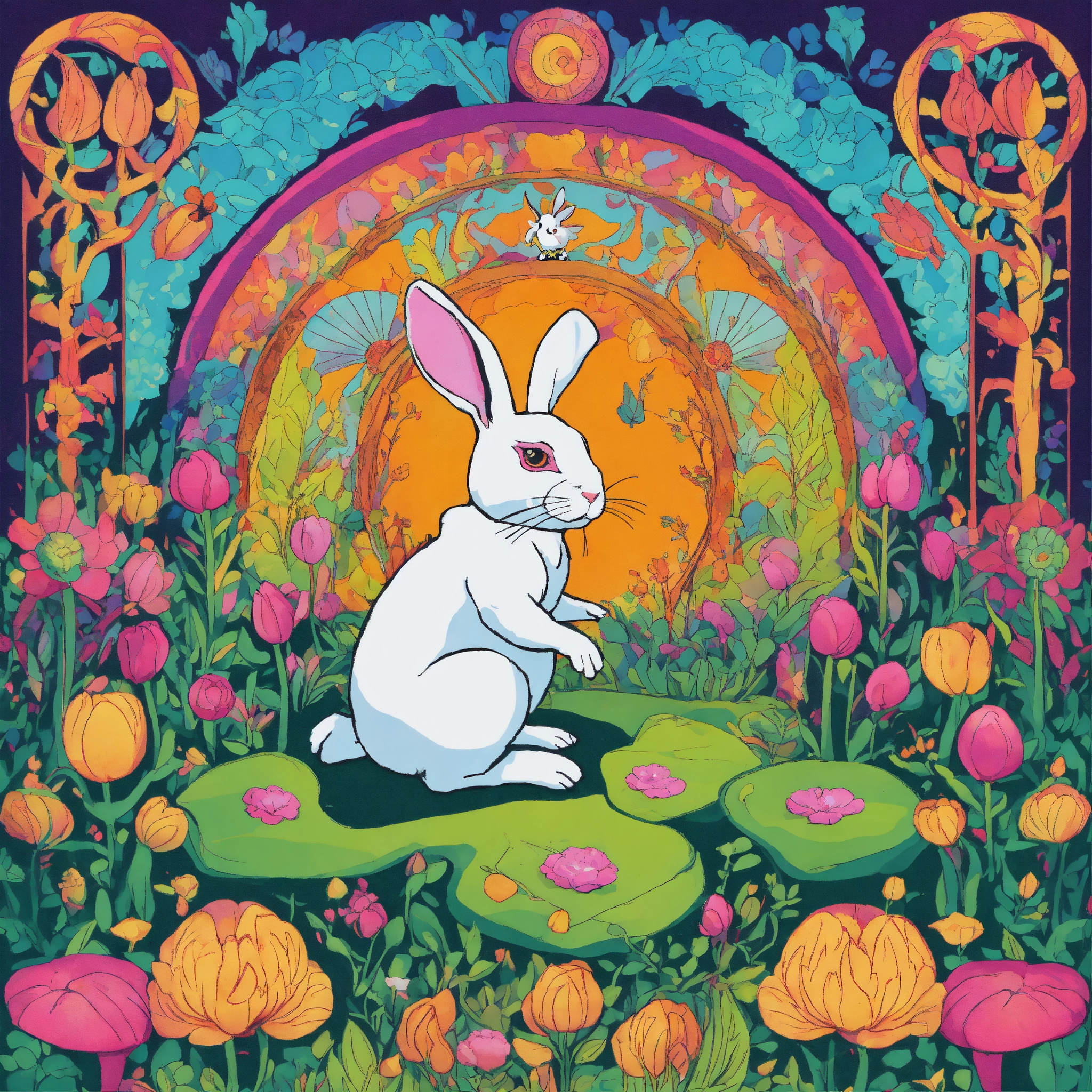 Lexica - White rabbit in the magic garden, Psychedelic style