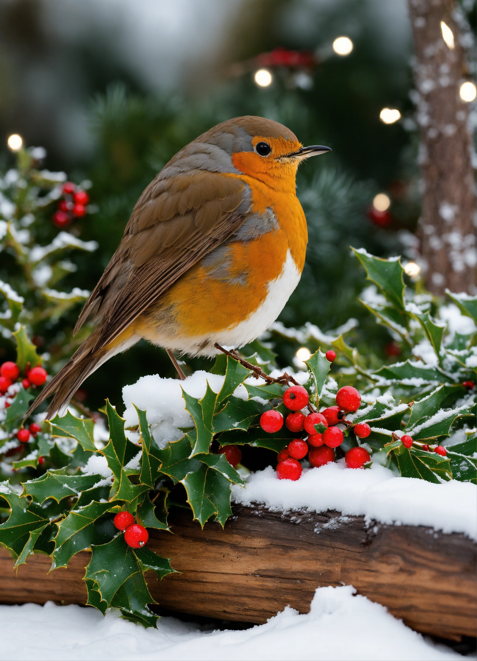 Lexica - A lovely christmas scene with a robin sitting on a log of ...