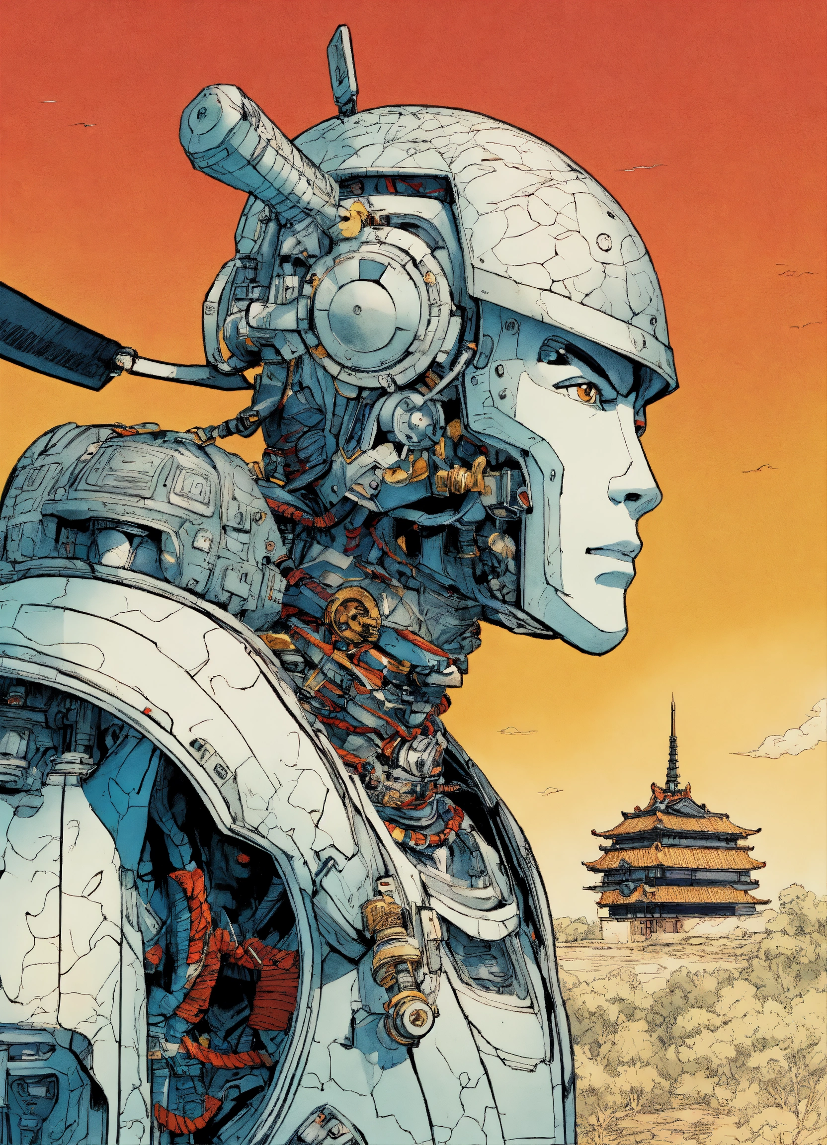 Lexica - Detailed pen and ink illustration of a samurai robot cyborg ...