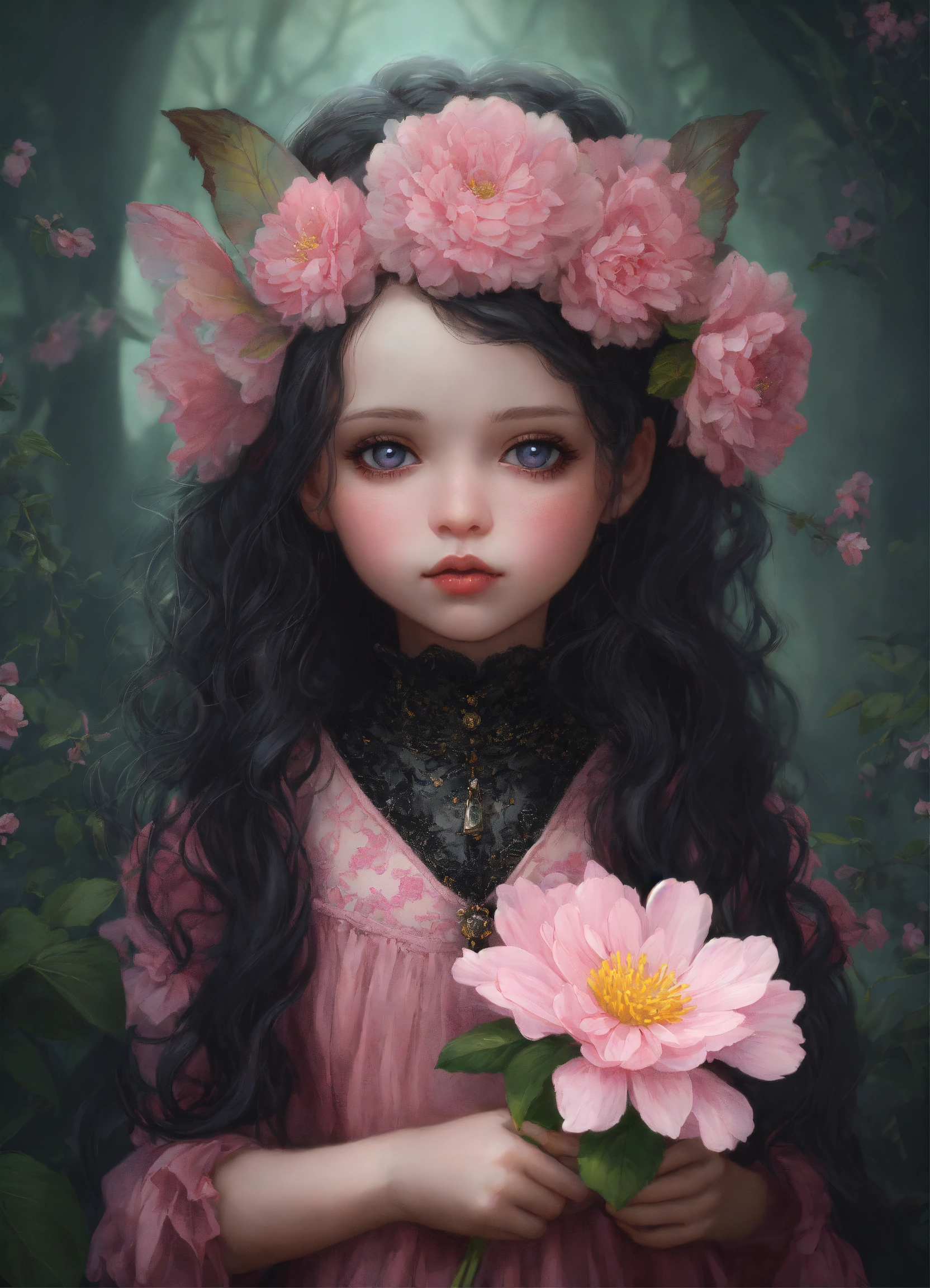 Lexica Portrait and shot full body of a gothic cute little pink fairy