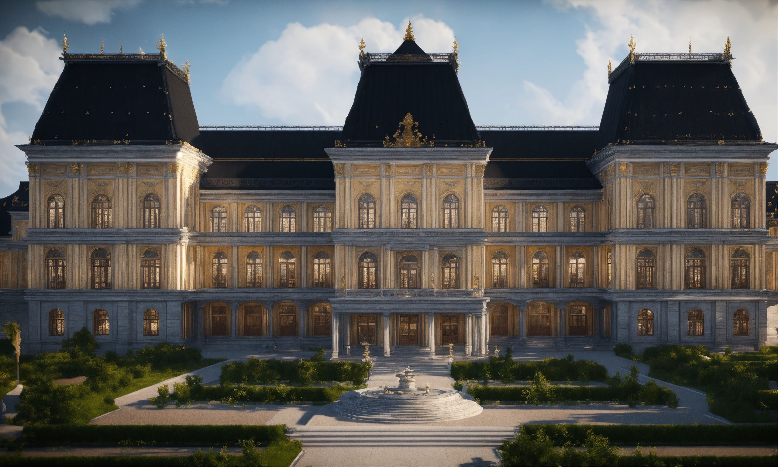 Lexica - Full image of a massive royal palace with a black roof, built ...